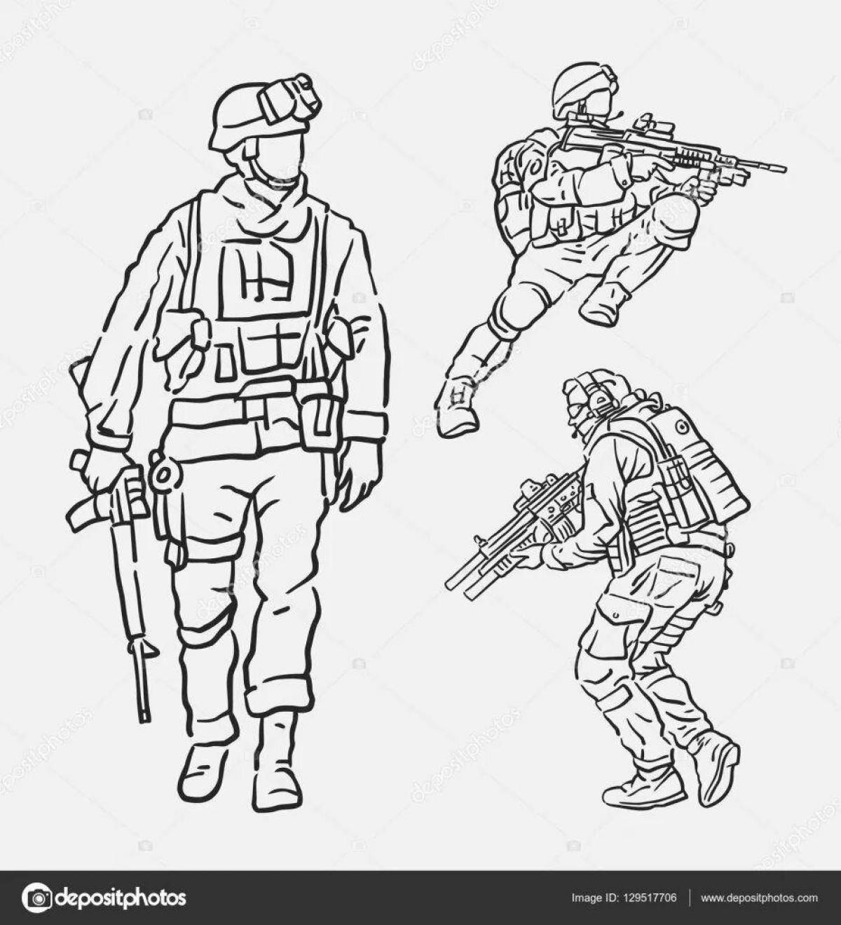 Innovative modern soldier coloring book for kids