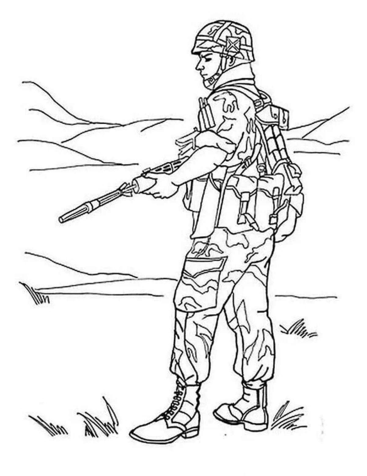 Complex modern soldier coloring for kids