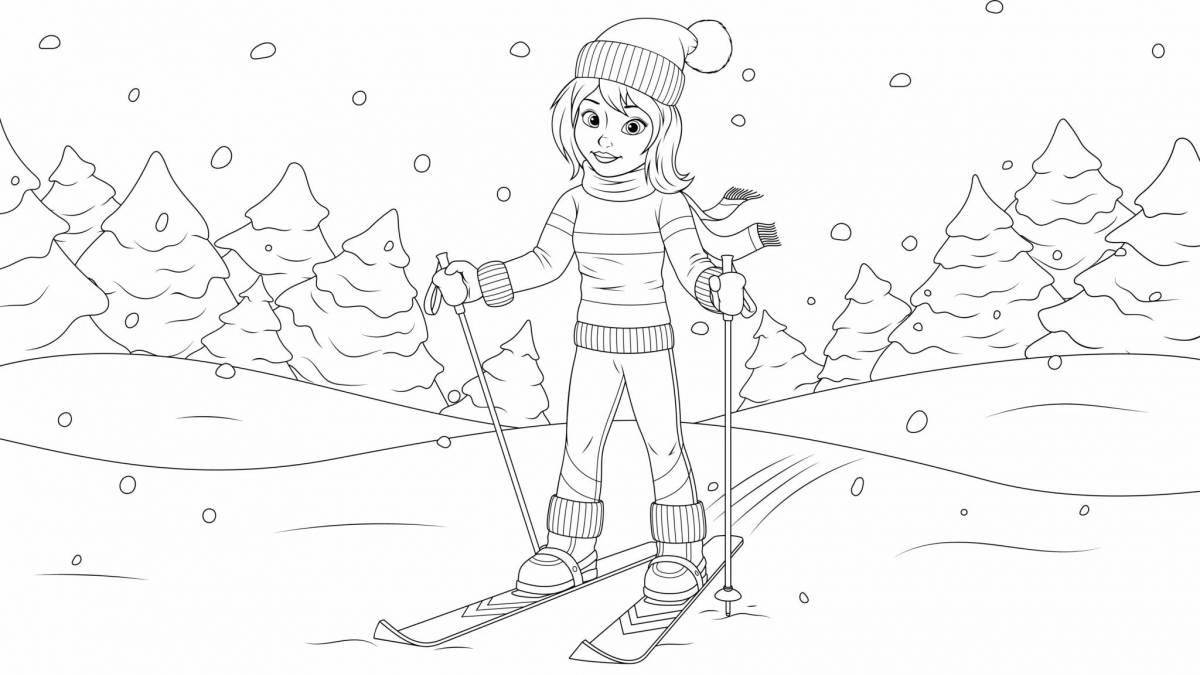 Active children skiing in winter