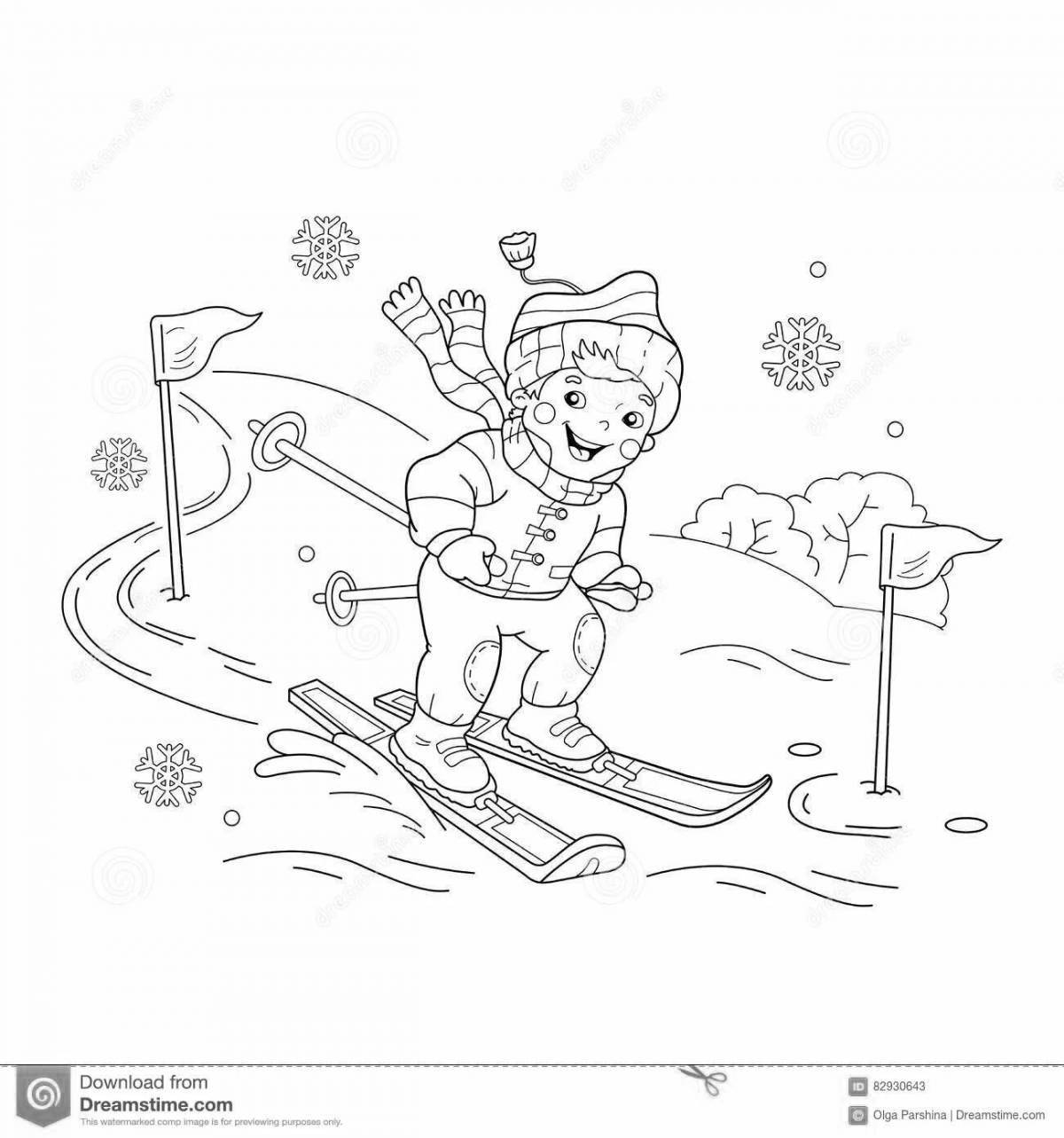 Violent children skiing in winter