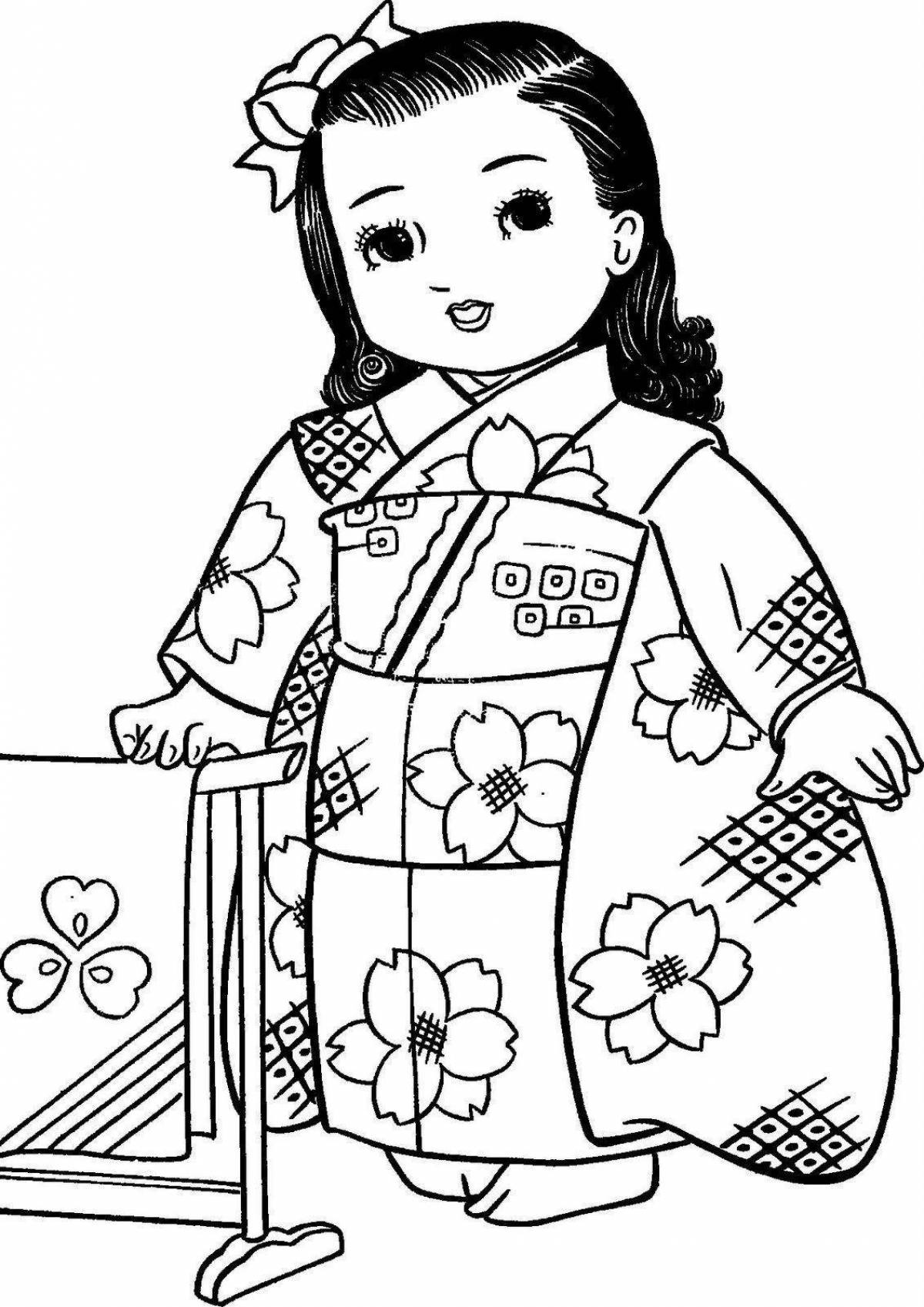 Japanese kimono coloring book for kids