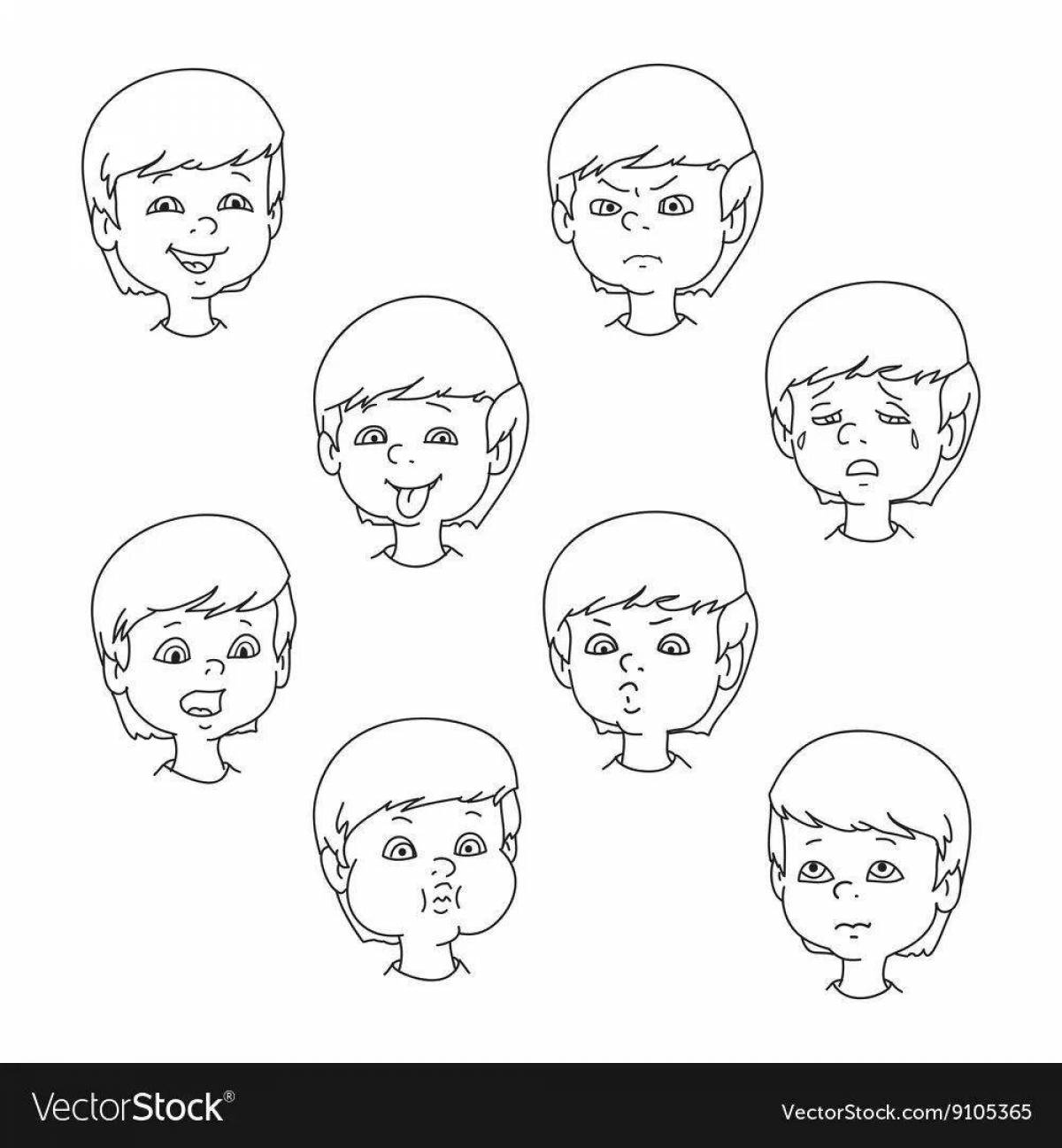 Relaxed facial expressions coloring pages for kids