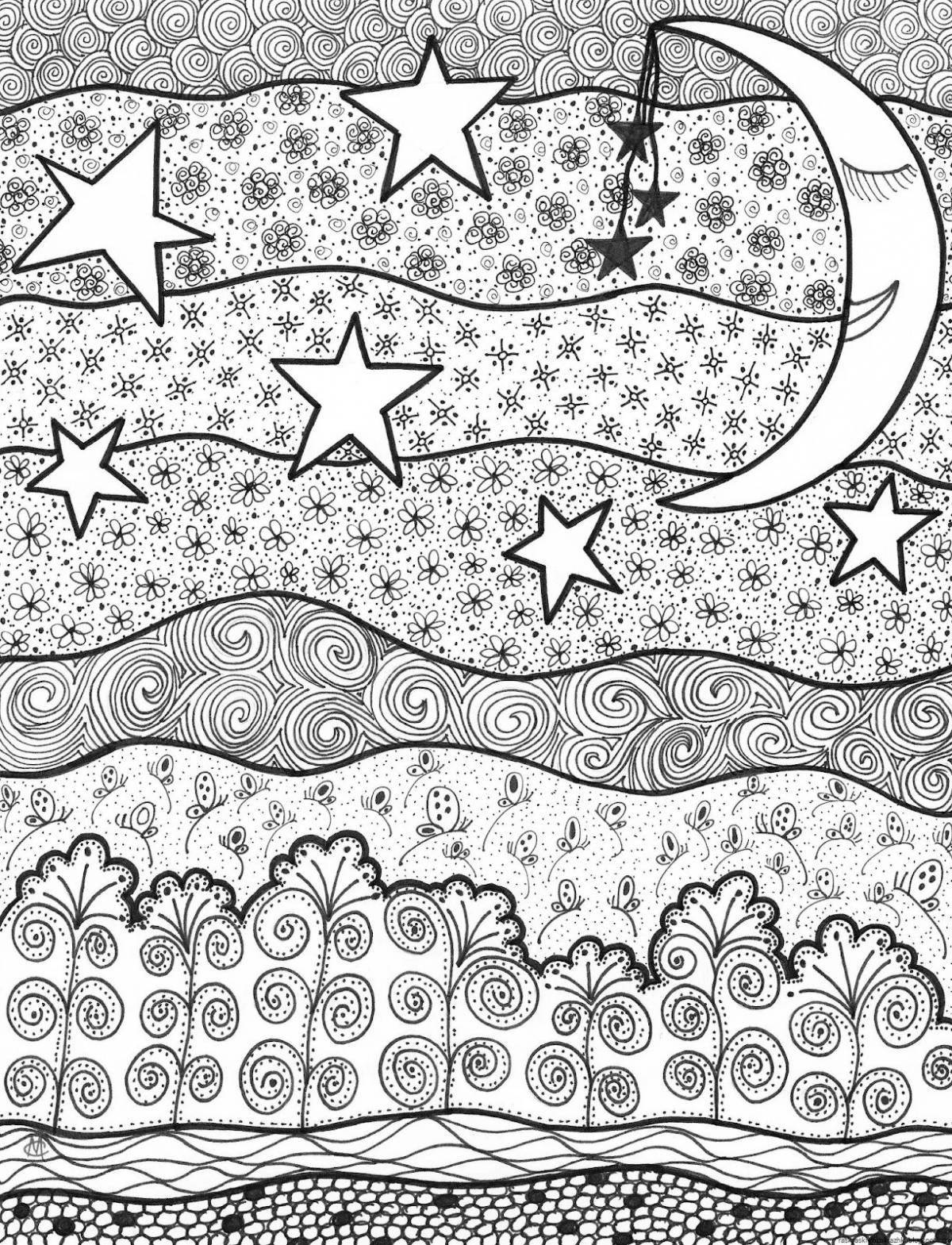 Adorable night sky coloring page