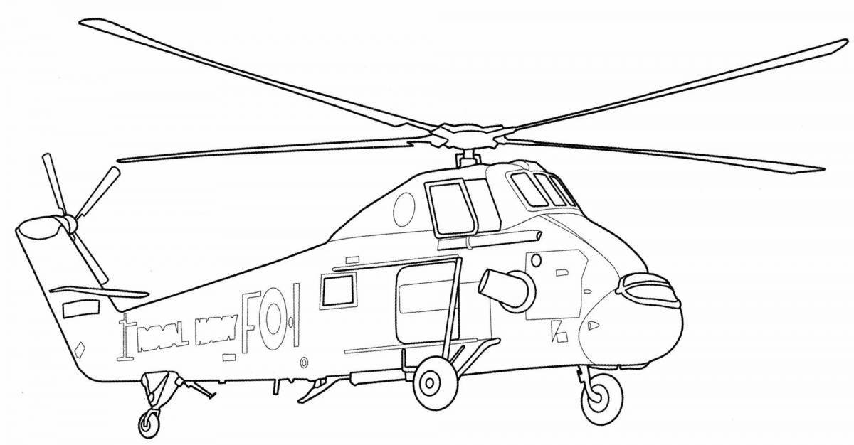 Playful police helicopter coloring page for kids