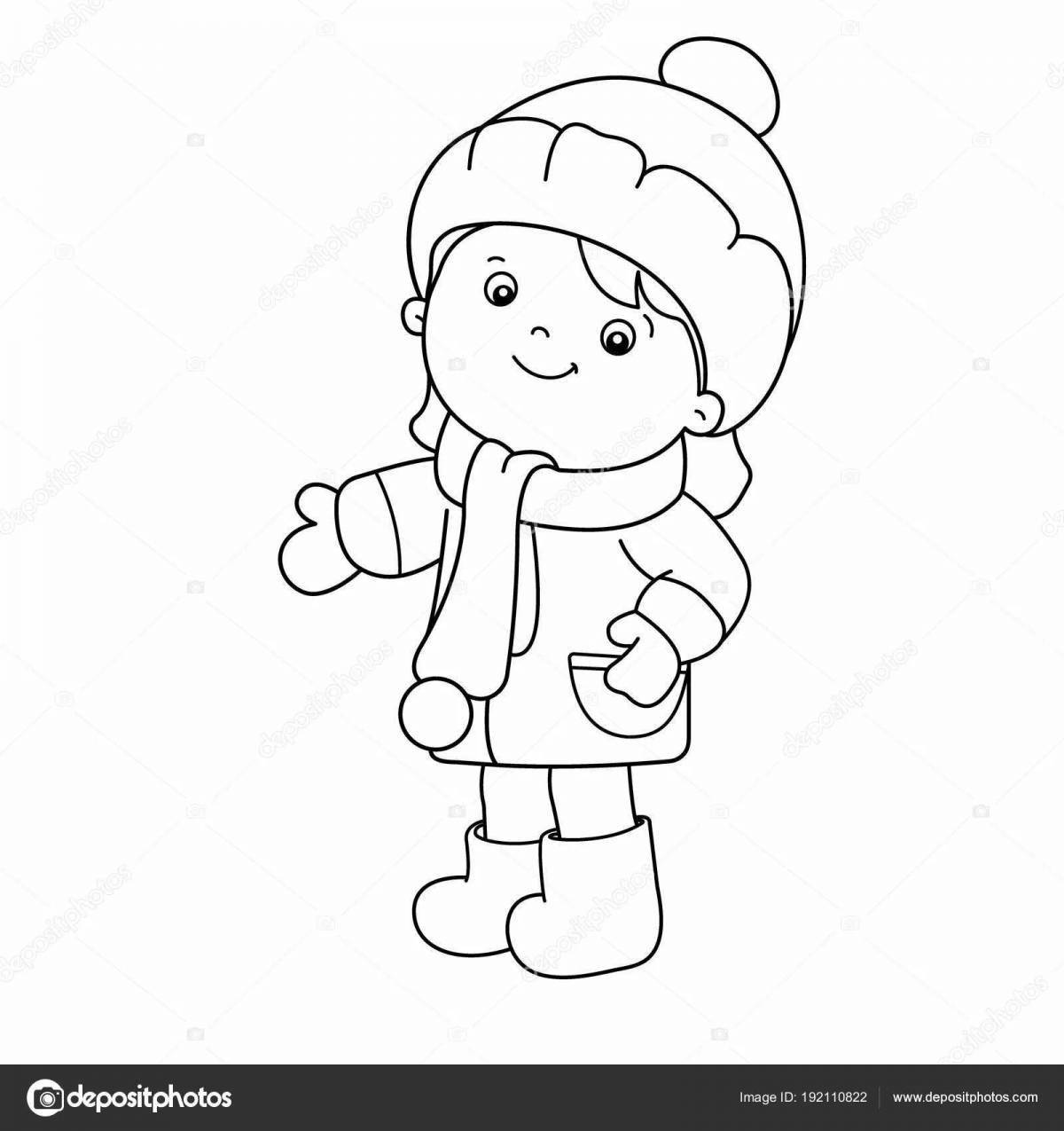 Joyful coloring doll in winter clothes