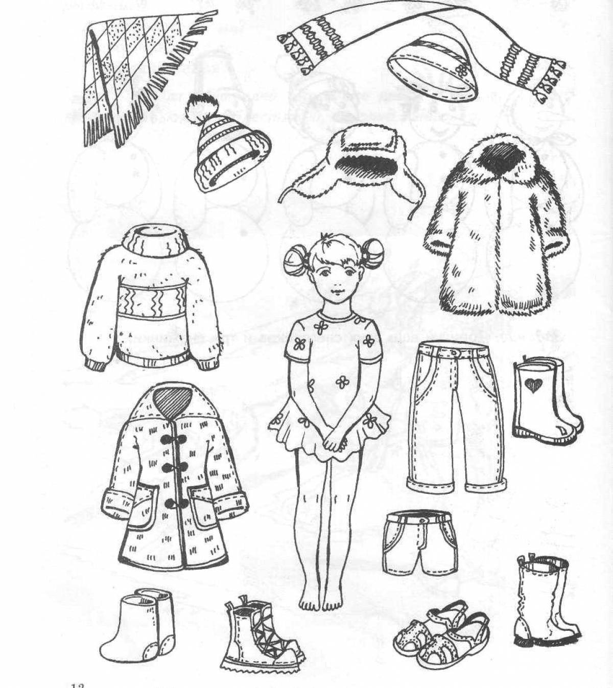 Bright coloring doll in winter clothes