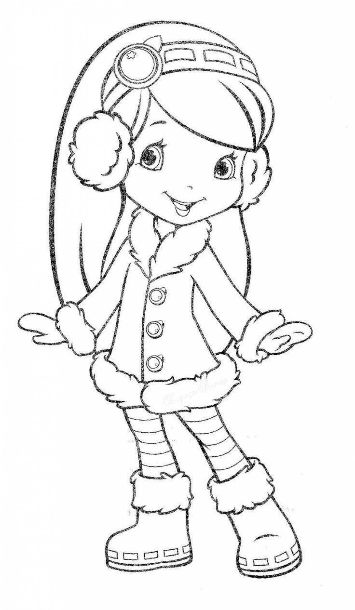 Fancy coloring doll in winter clothes