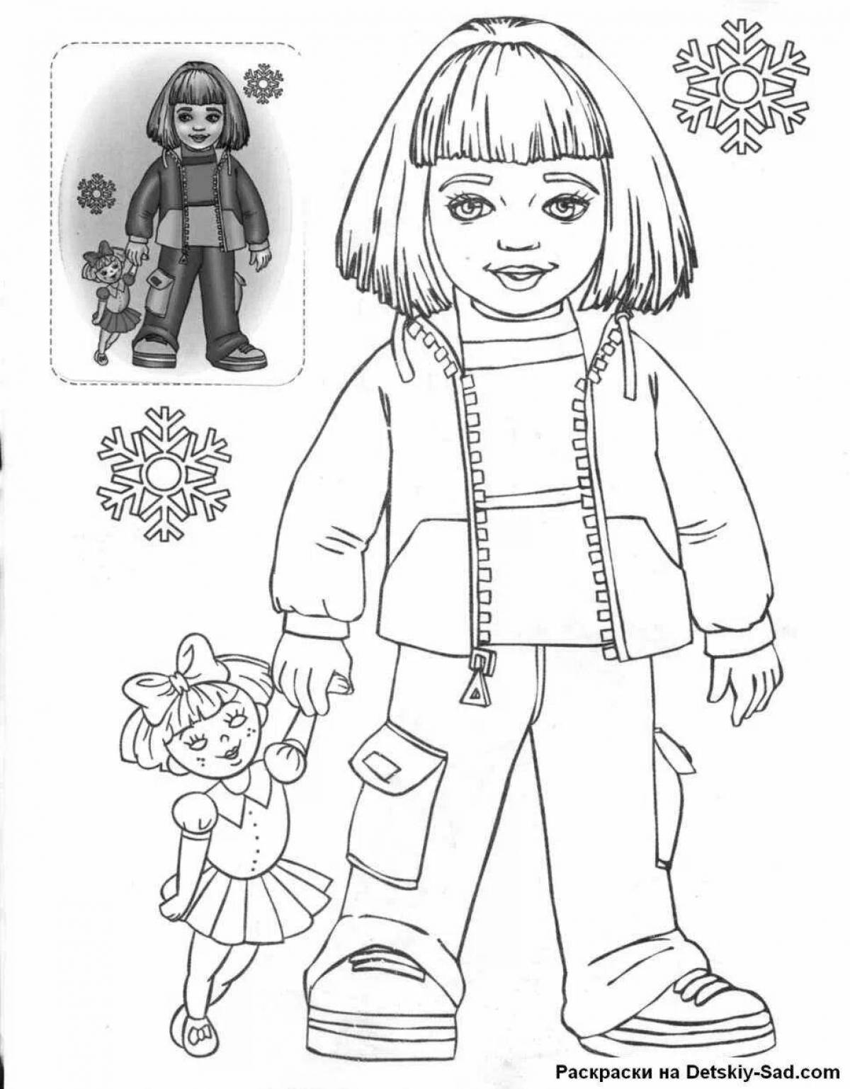 Гламурная кукла-раскраска в зимней одежде