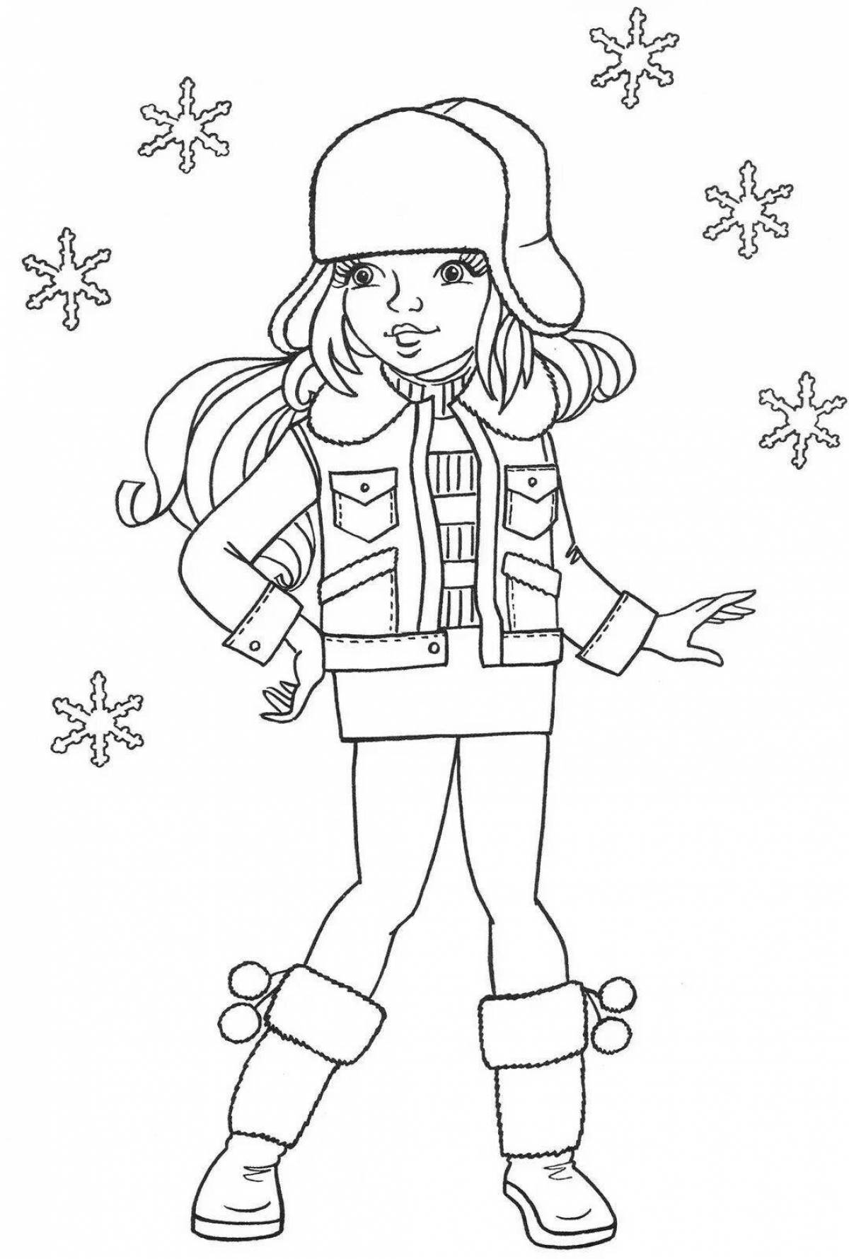 Shiny coloring doll in winter clothes