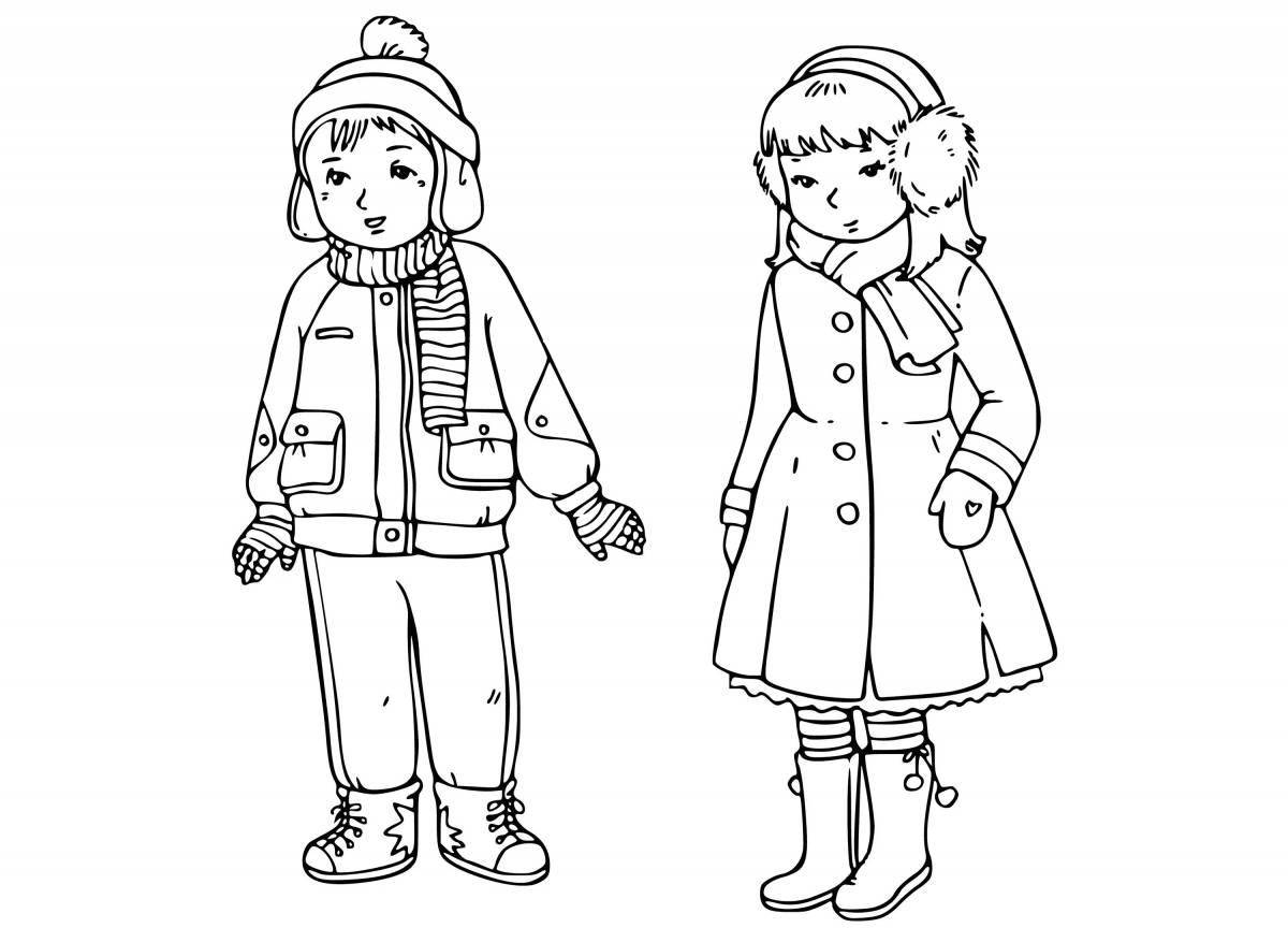 Grand coloring page doll in winter clothes