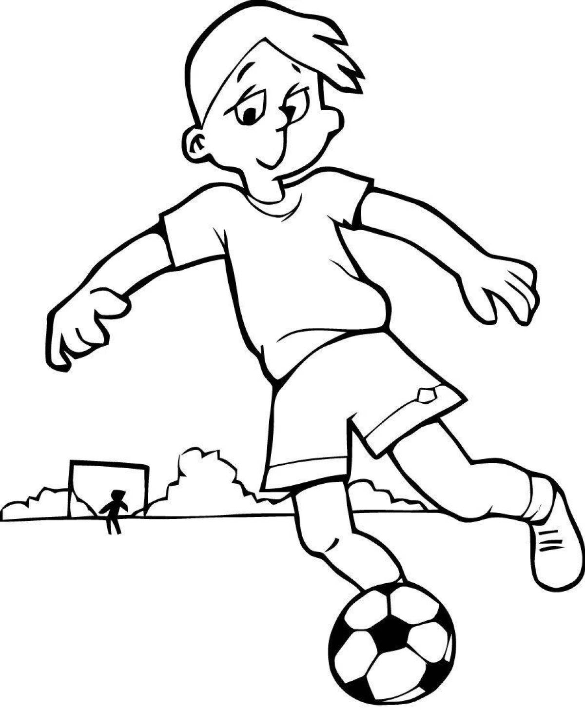Раскраска яркий мальчик, играющий в футбол