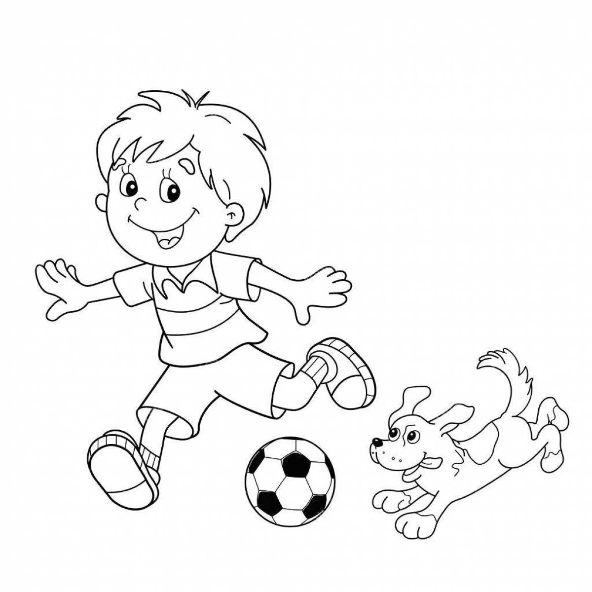 Раскраска энергичный мальчик, играющий в футбол