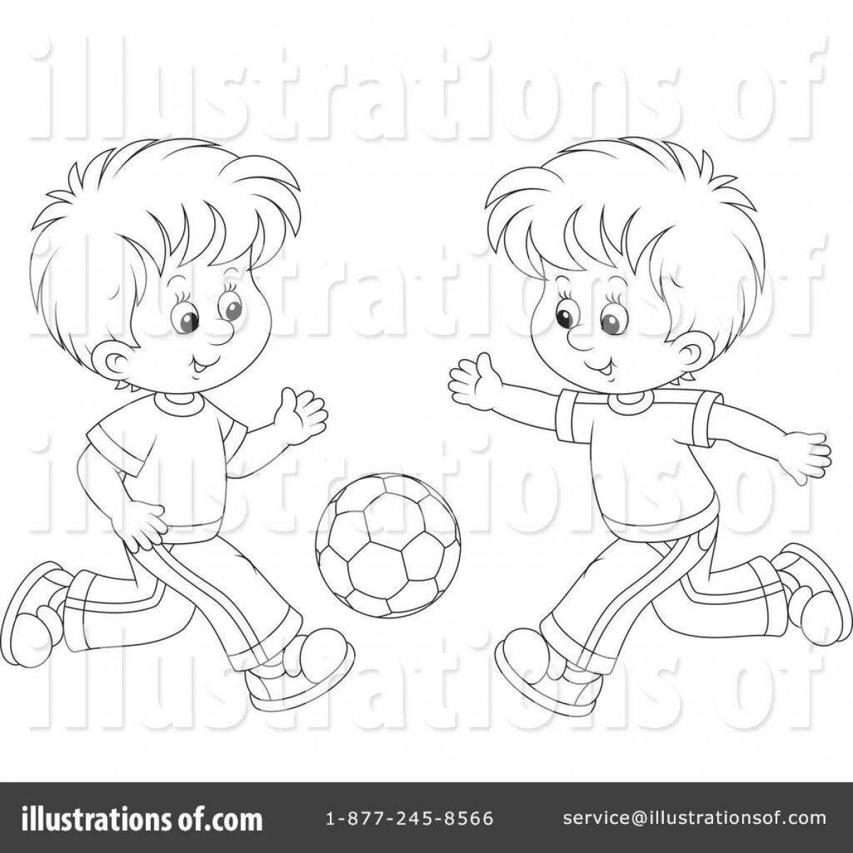 Coloring page playful boy playing football