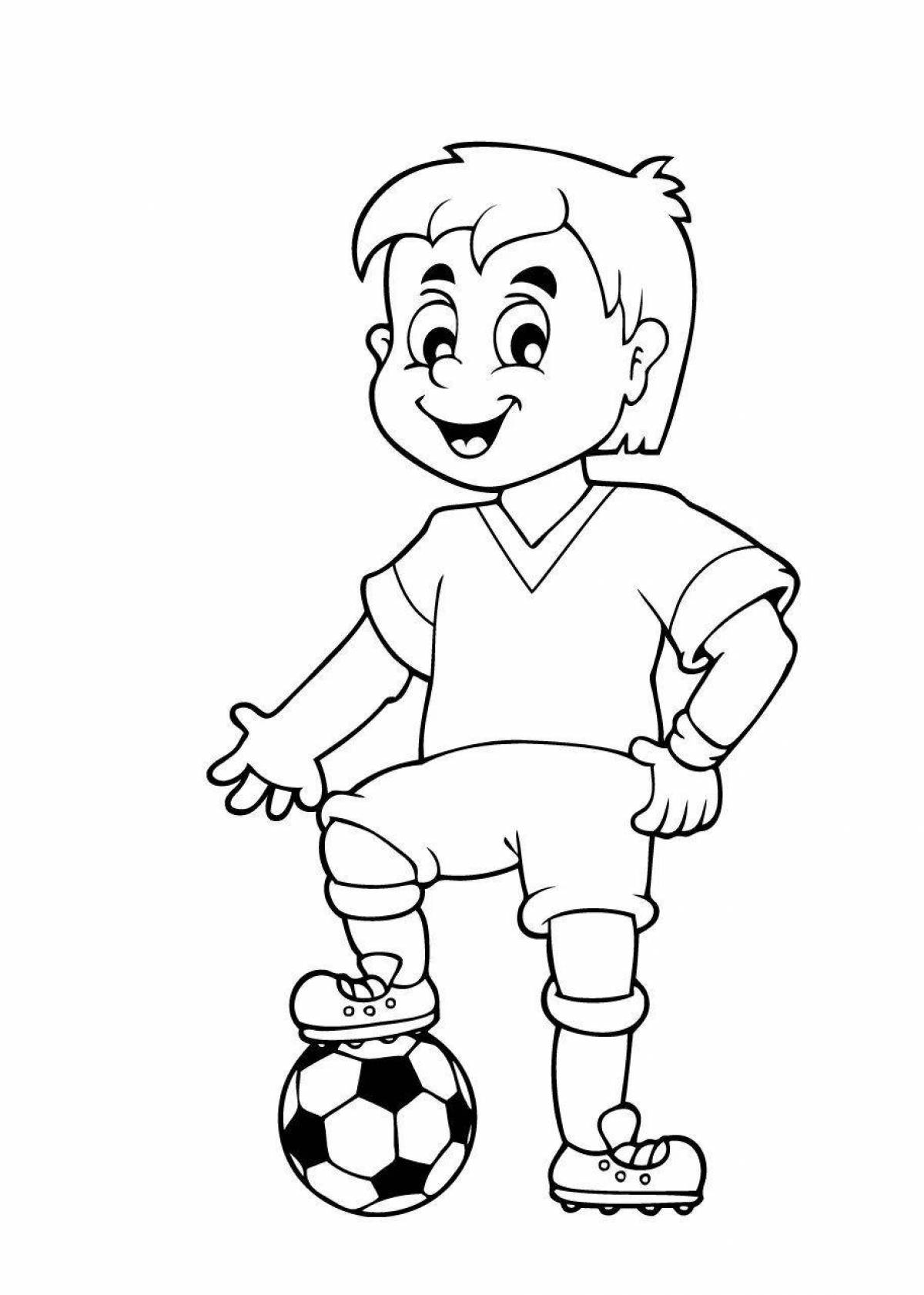 Раскраска воодушевленный мальчик, играющий в футбол