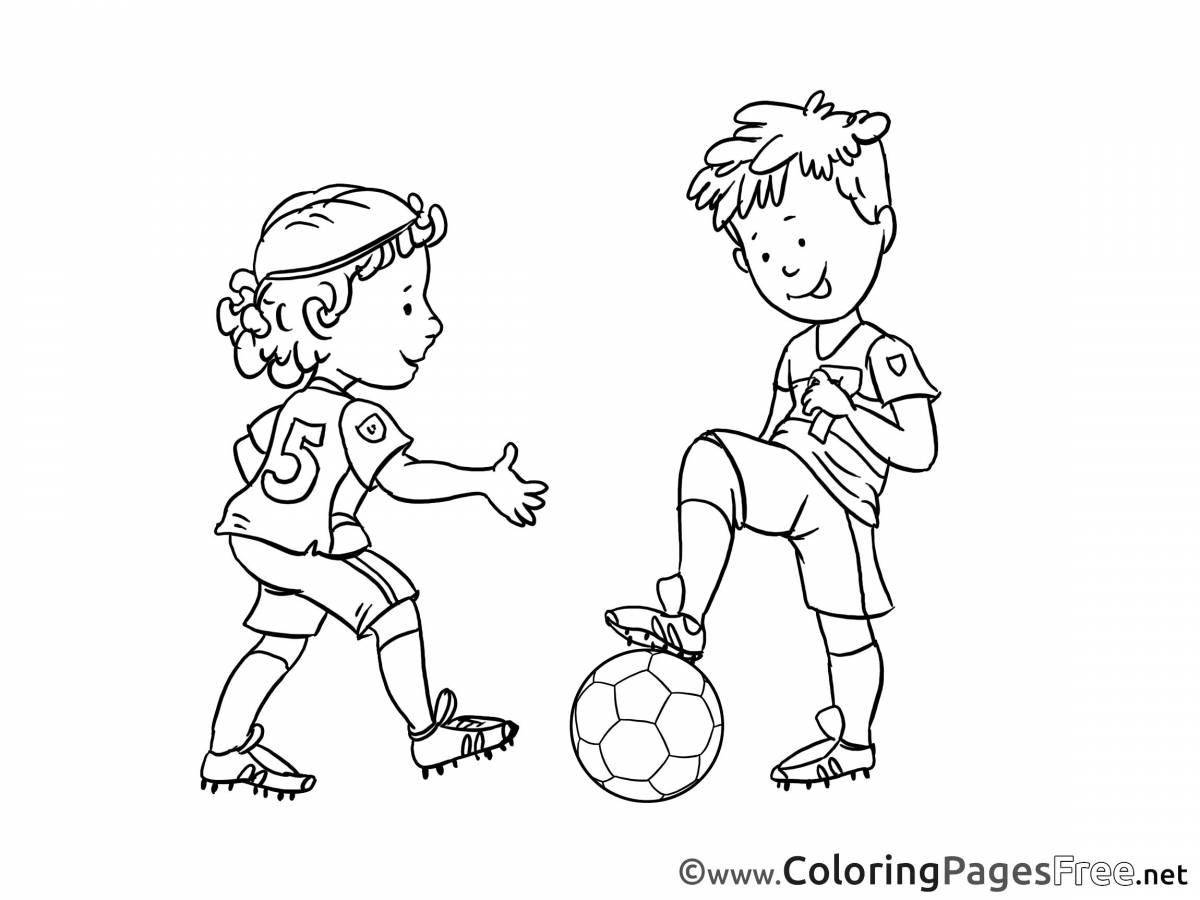 Coloring page excited boy playing football