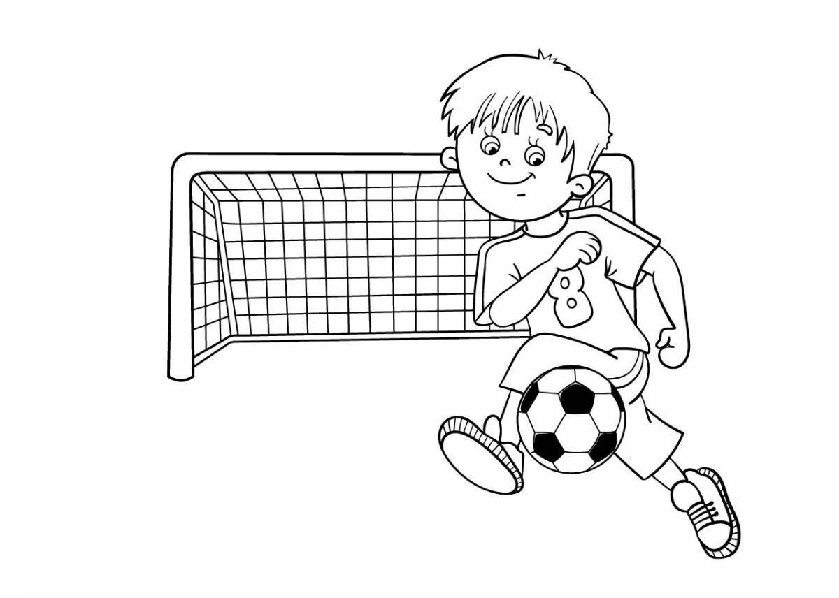 Coloring page enthusiastic boy playing football