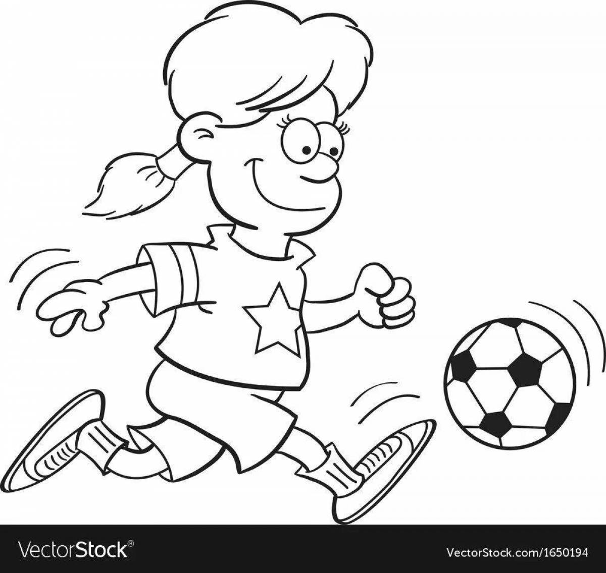 Coloring page funny boy playing football