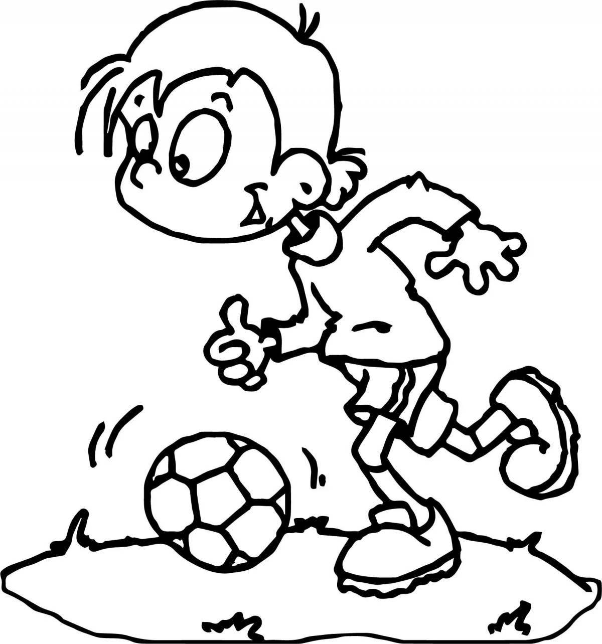Coloring page enthusiastic boy playing football