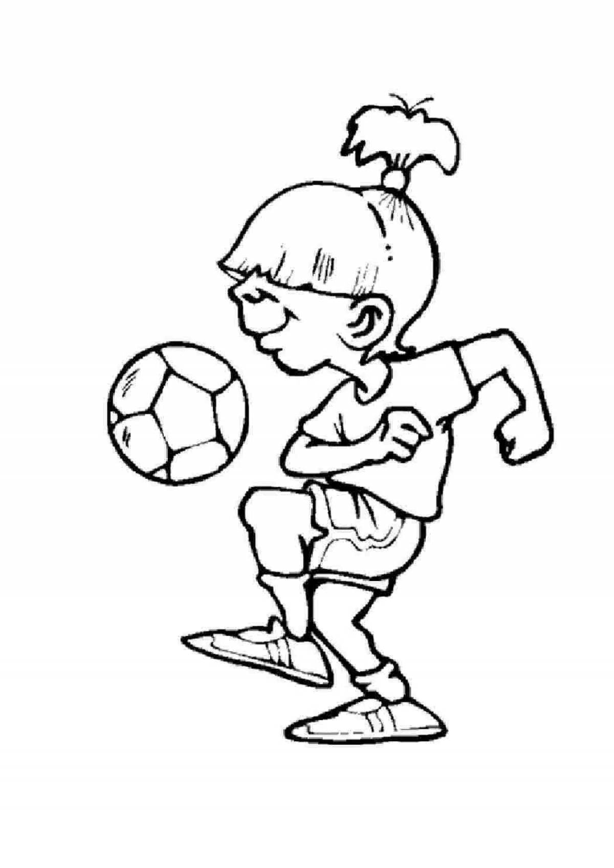 Раскраска сияющий мальчик, играющий в футбол