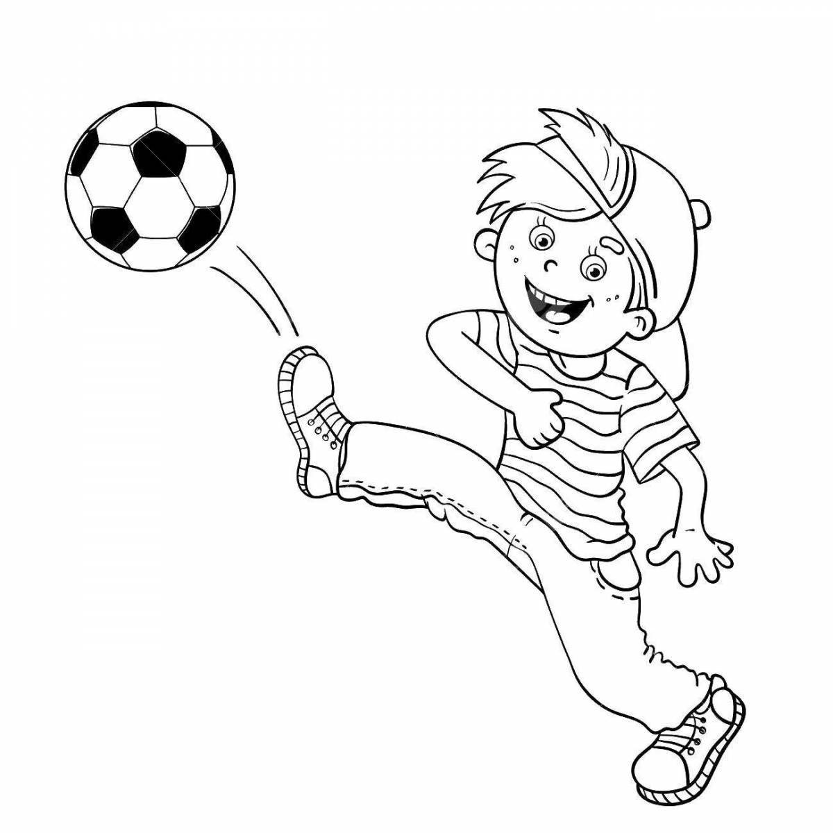 Coloring page glowing boy playing football