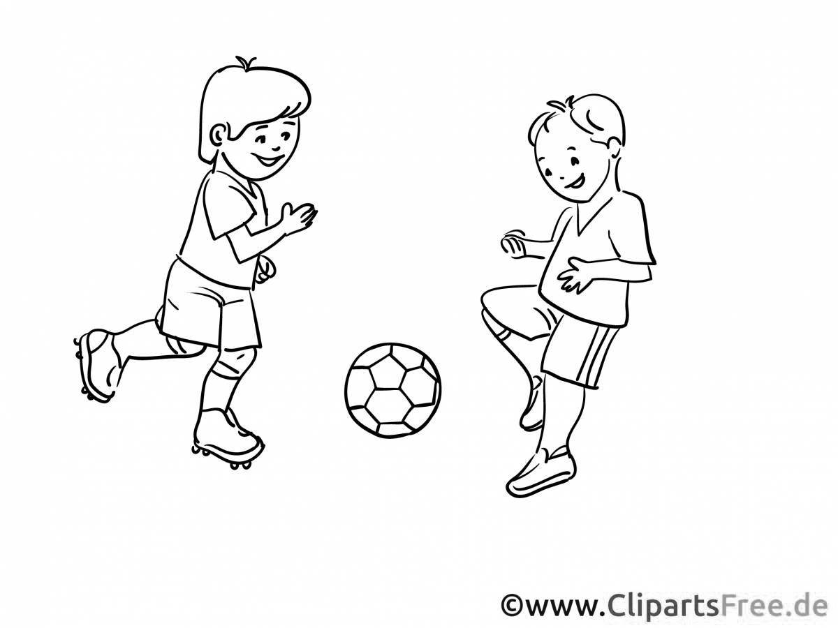 Раскраска блаженный мальчик, играющий в футбол