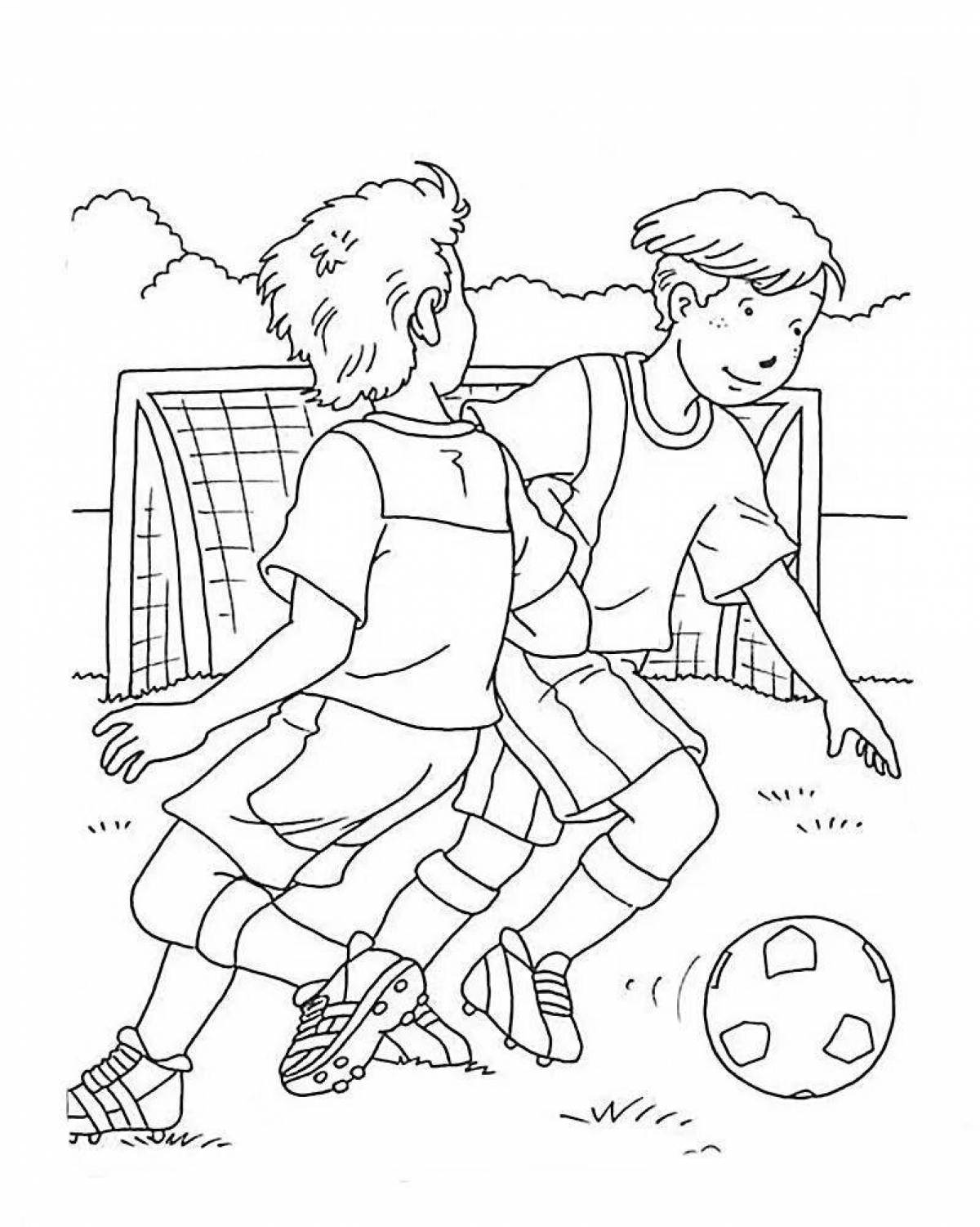 Animated boy playing football coloring book