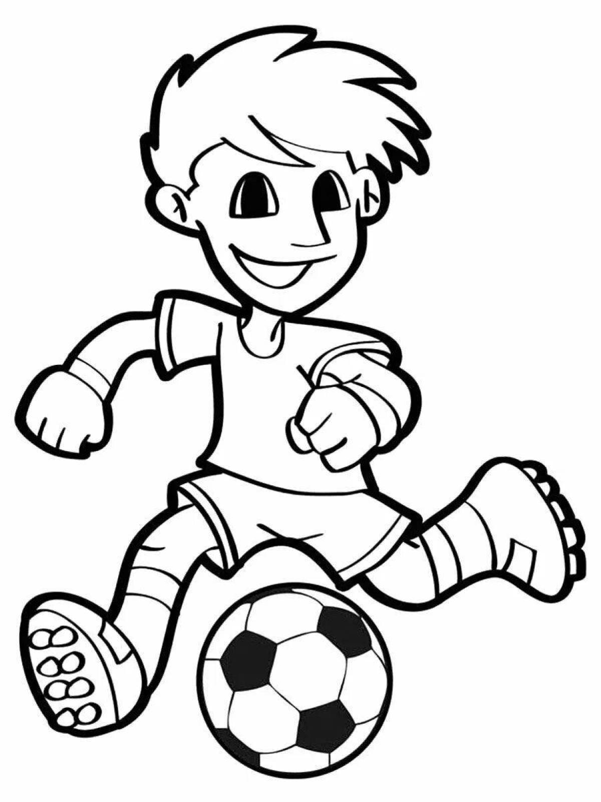 Coloring book playful boy playing football