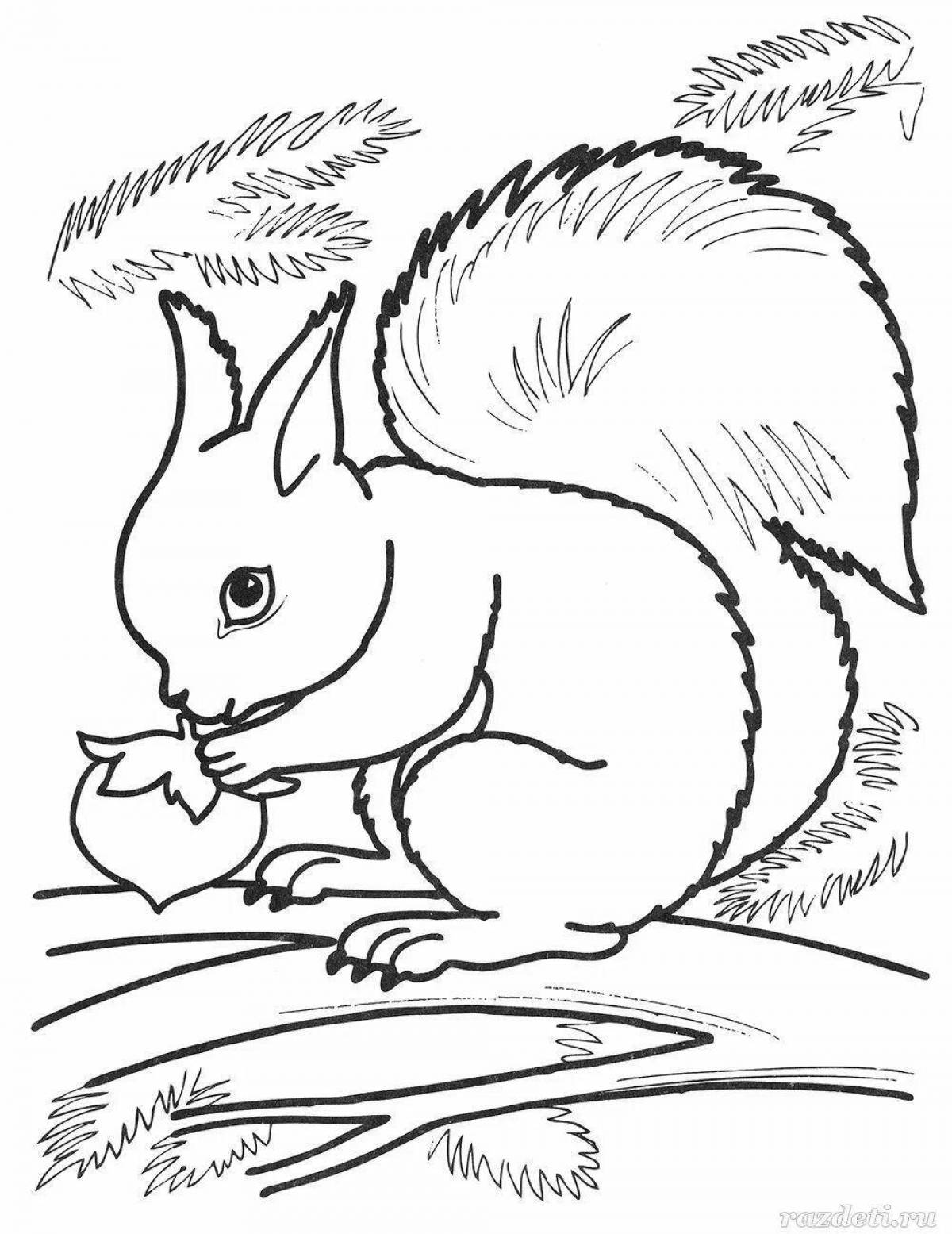 Adorable winter squirrel coloring page