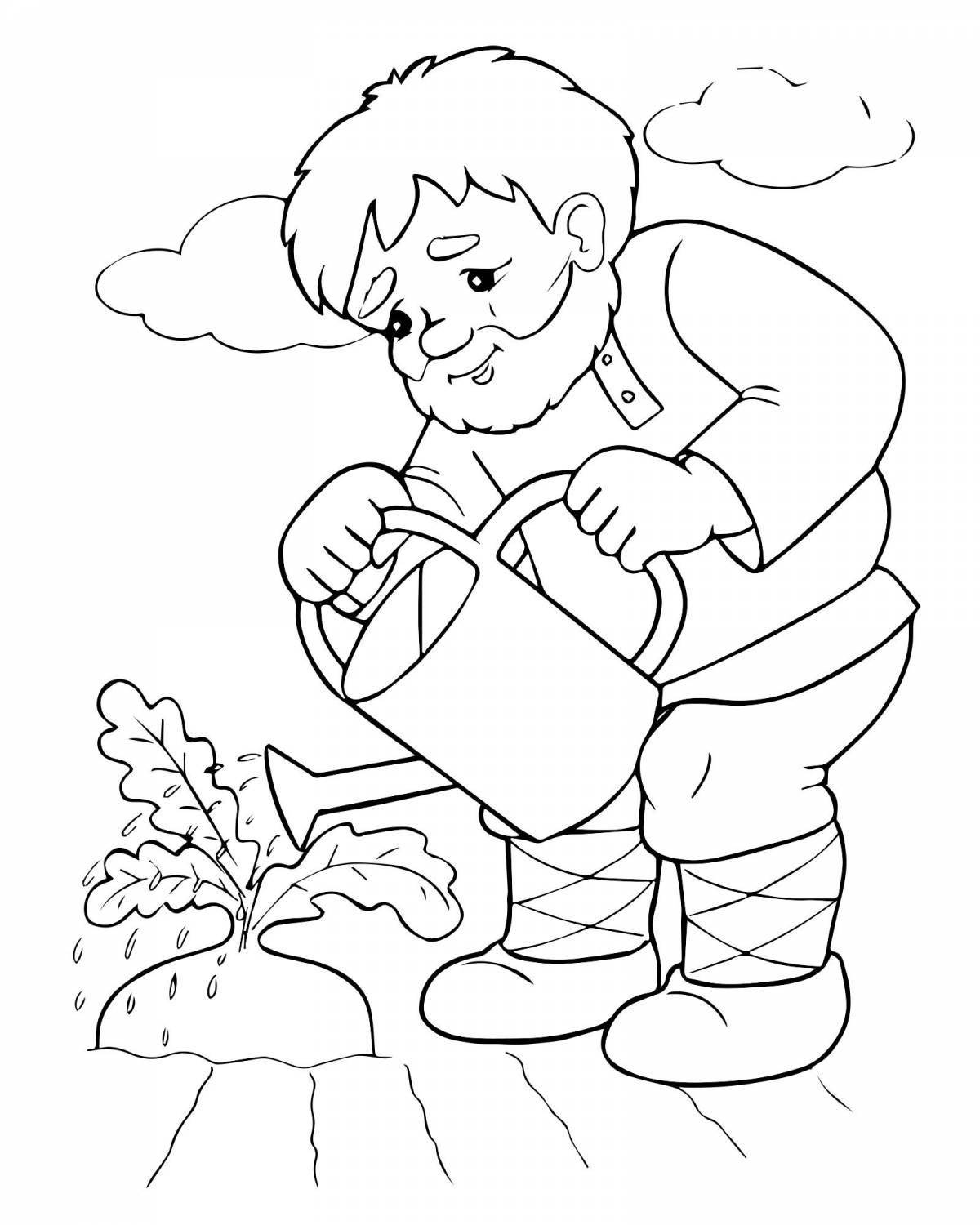 Cute coloring book granddaughter from fairy tale turnip