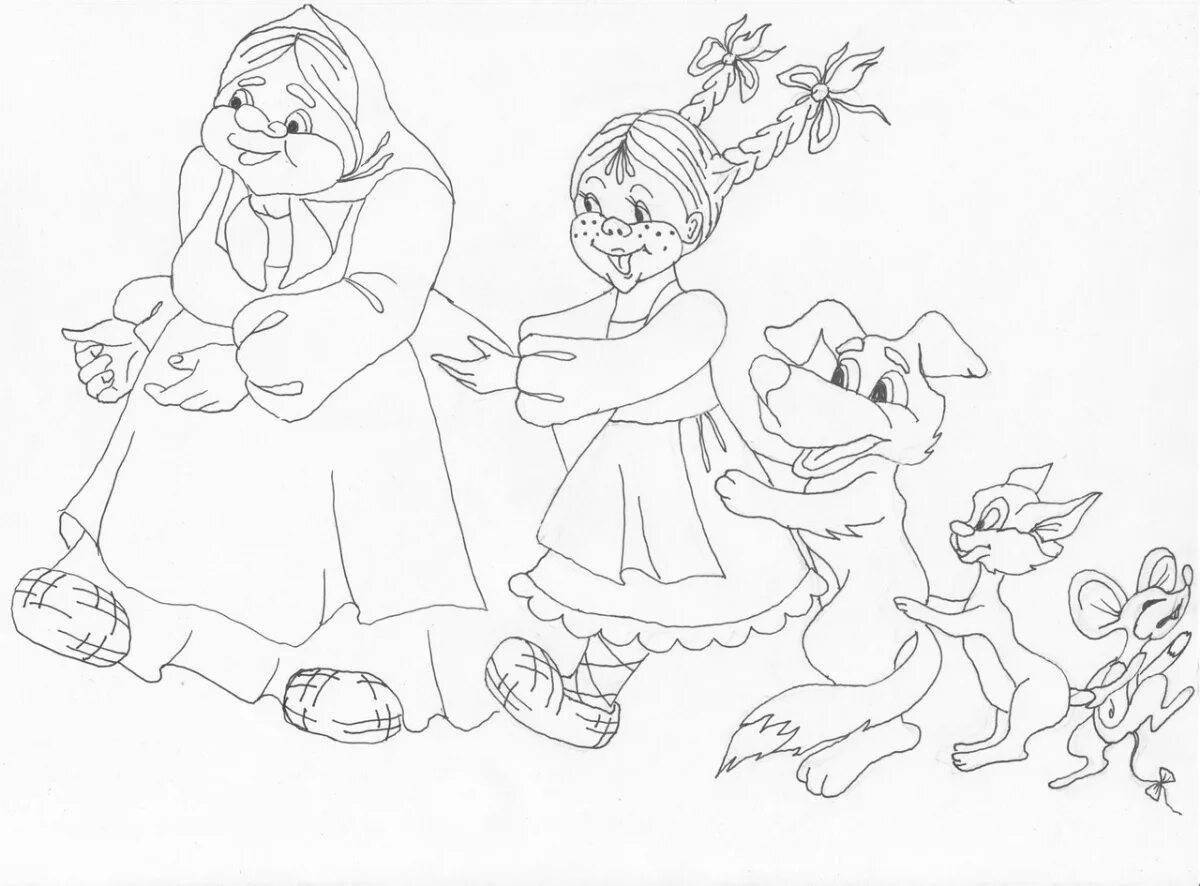 Раскраска Игривая раскраска внучка из сказки репка
