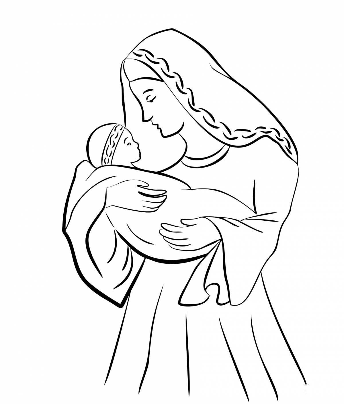 Величественная раскраска девы марии с младенцем