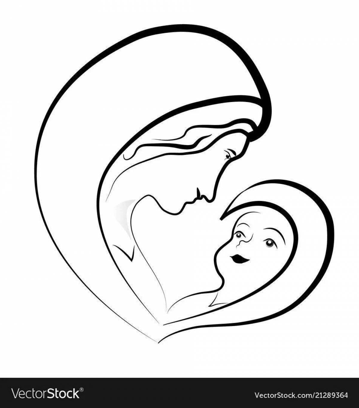 Serene coloring of virgin mary and child