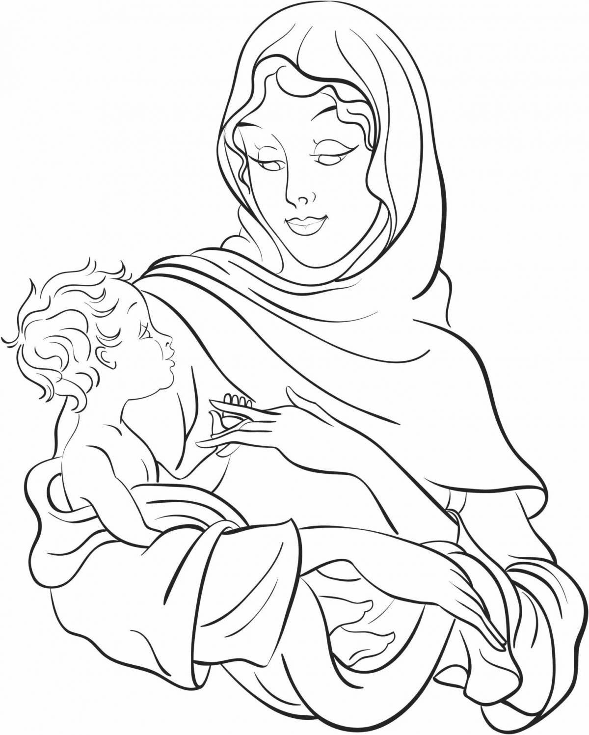 Славная раскраска девы марии с младенцем