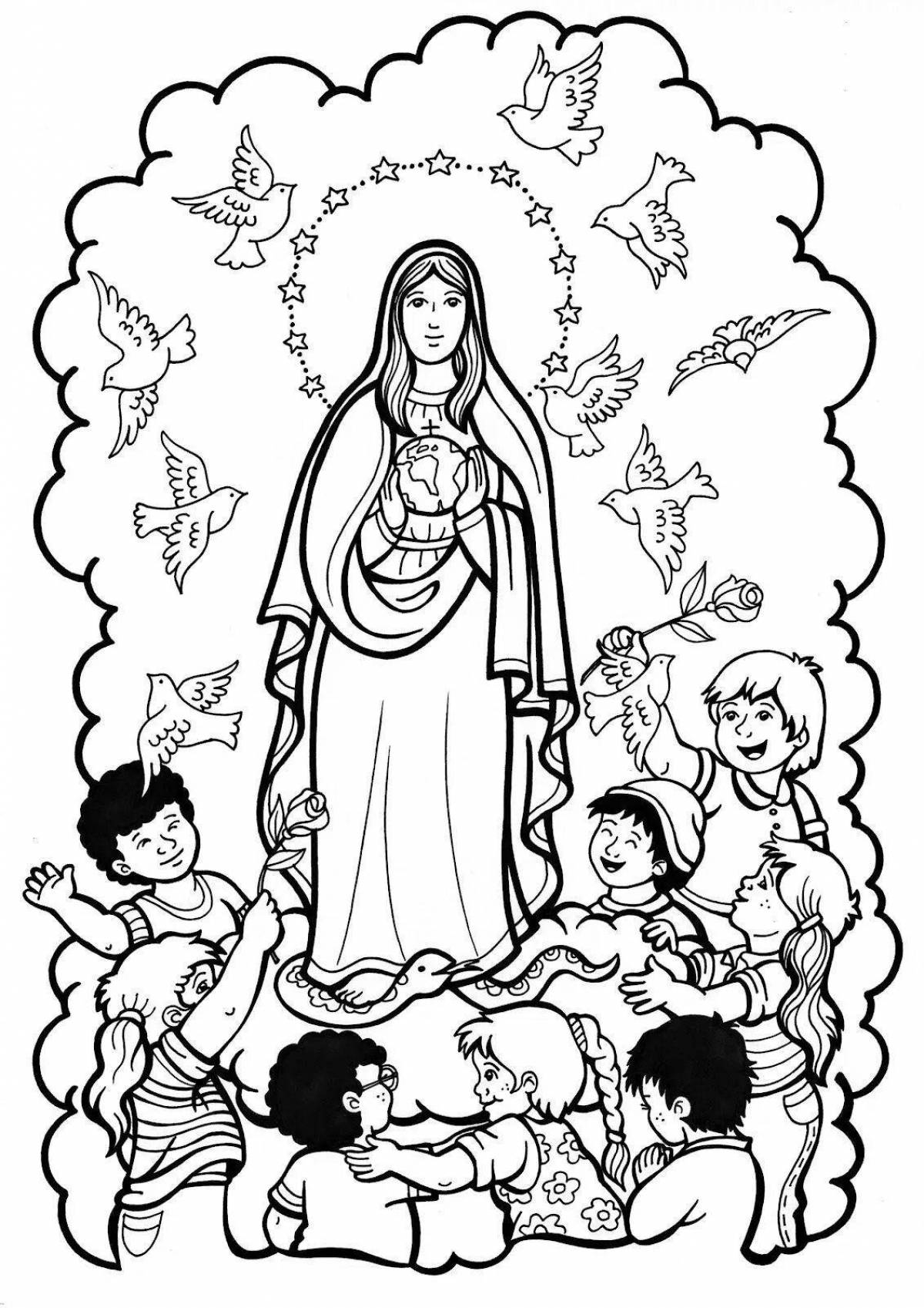 Великолепная раскраска девы марии с младенцем