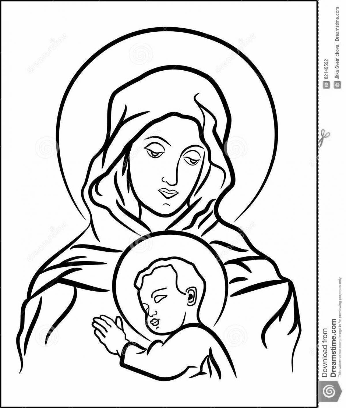 Божественная раскраска девы марии с младенцем