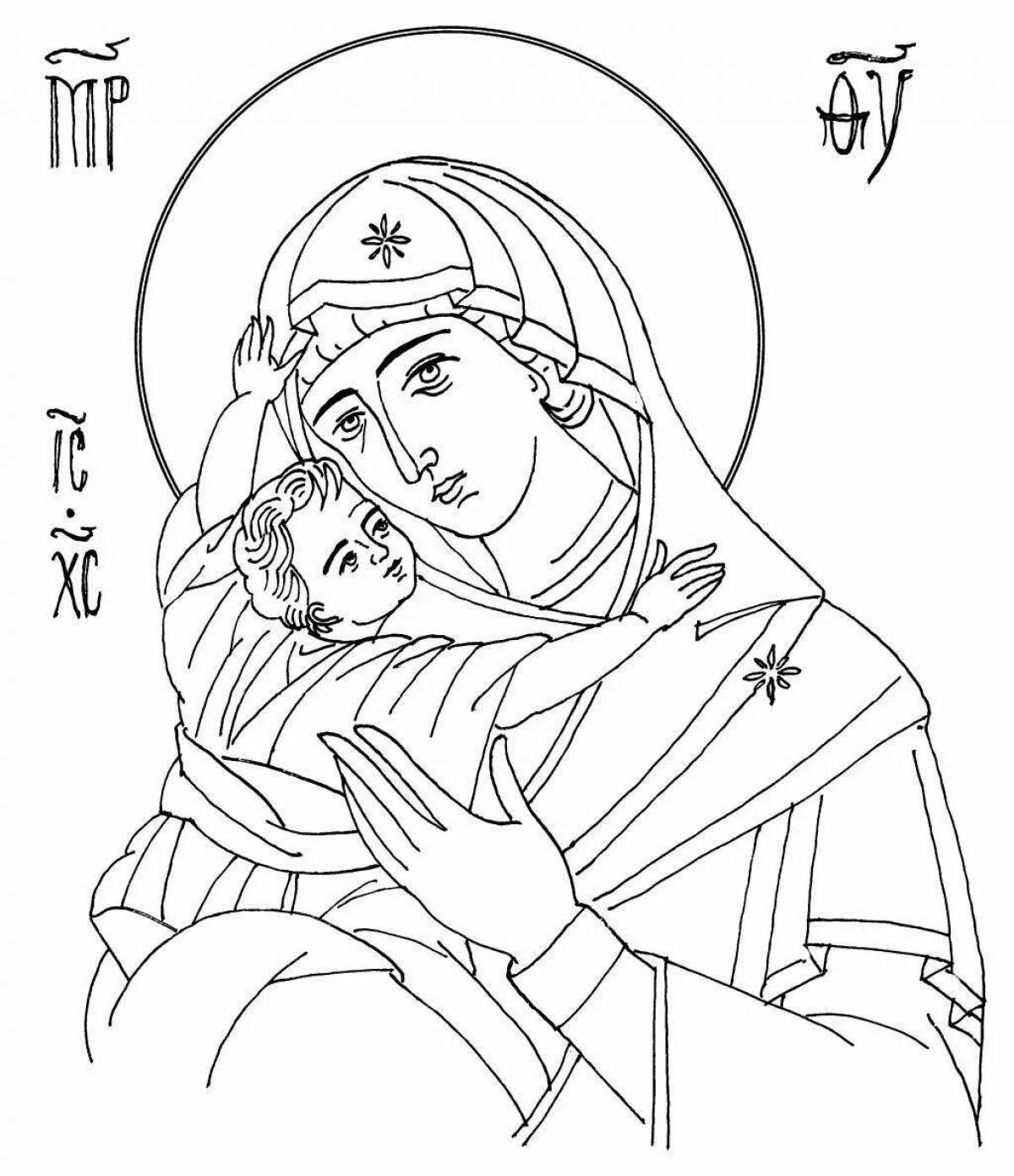 Красивая страница раскраски девы марии с младенцем