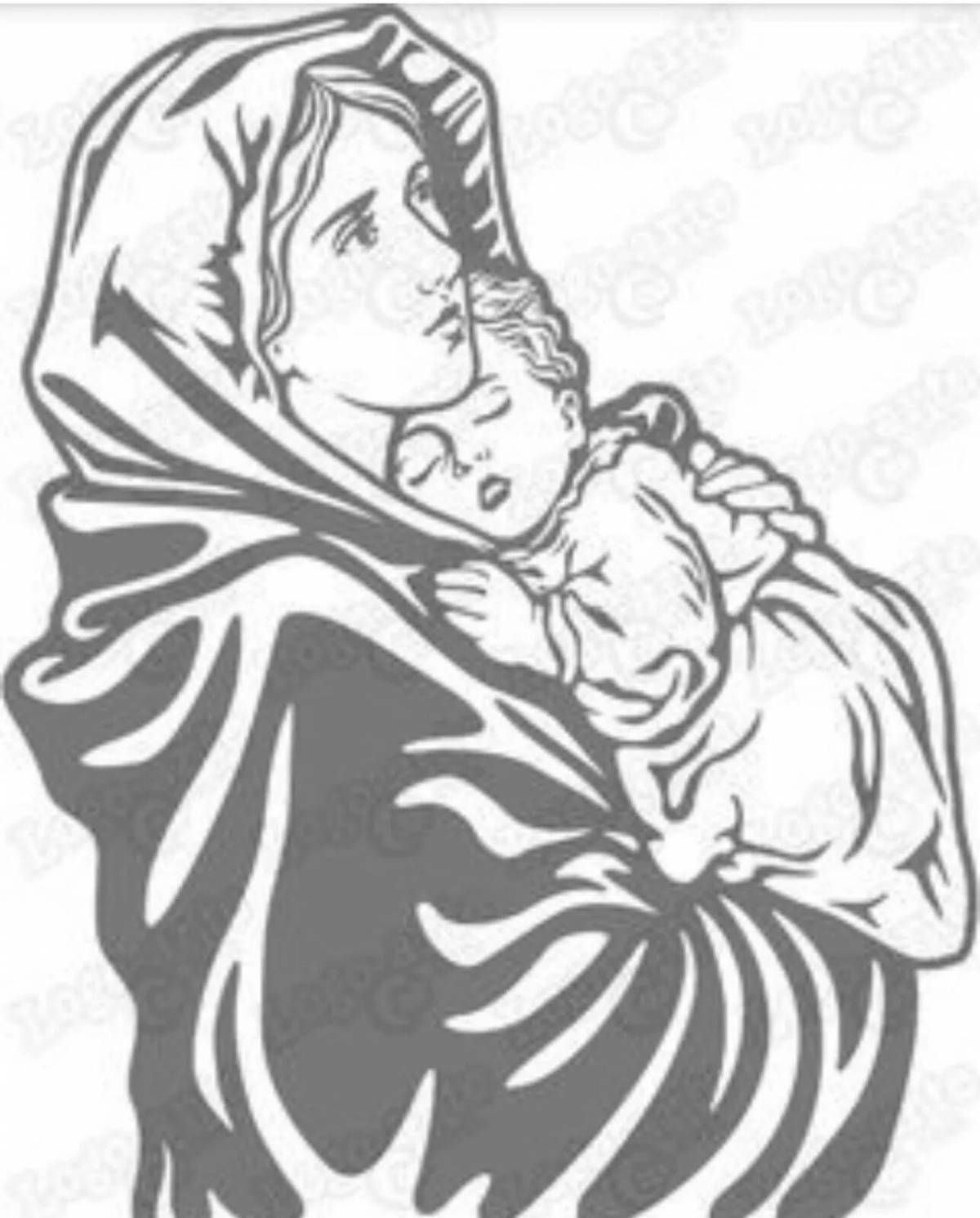 Изящная раскраска девы марии с младенцем