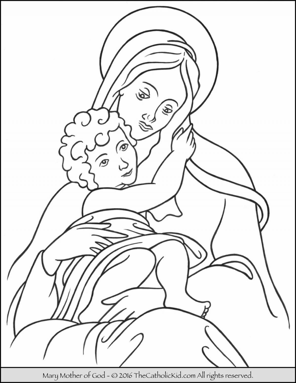 Раскраска - Дева Мария с розой | Раскраски для детей и взрослых