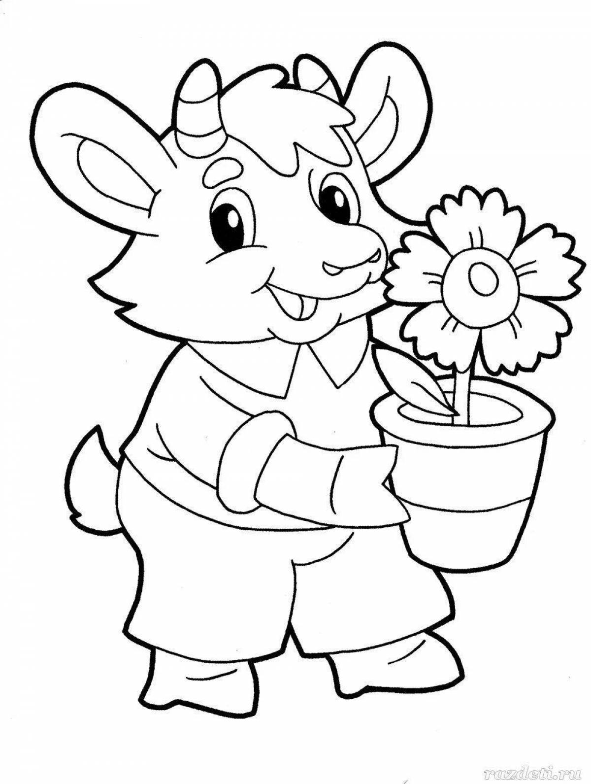 Adorable goat and seven children coloring book