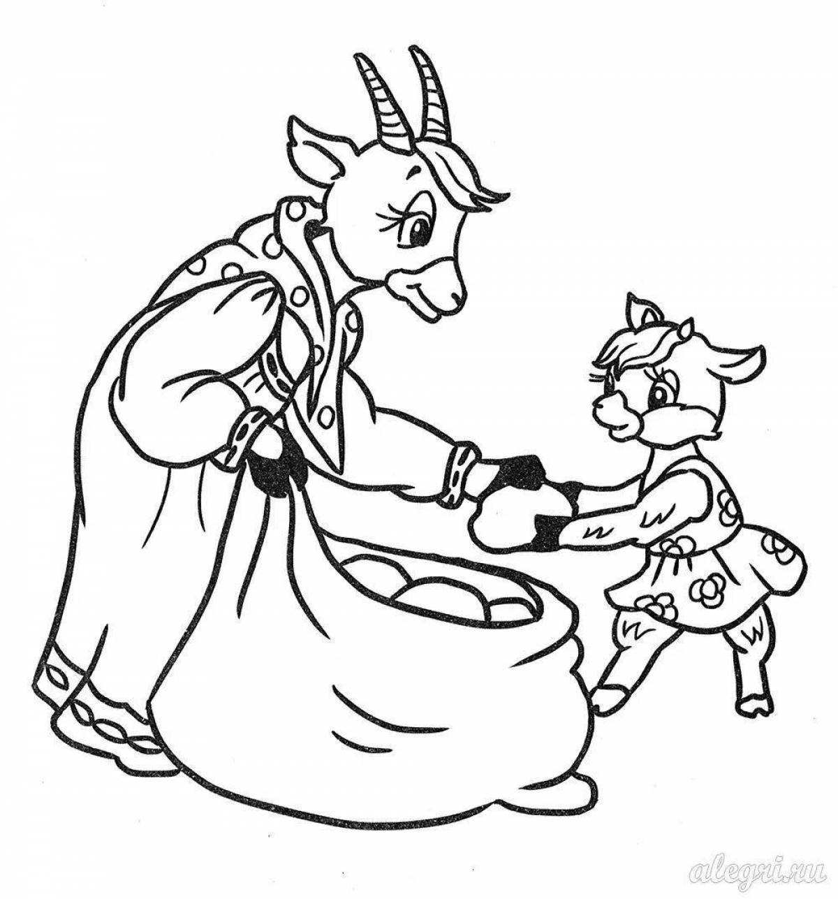 Adorable goat and seven kids coloring book