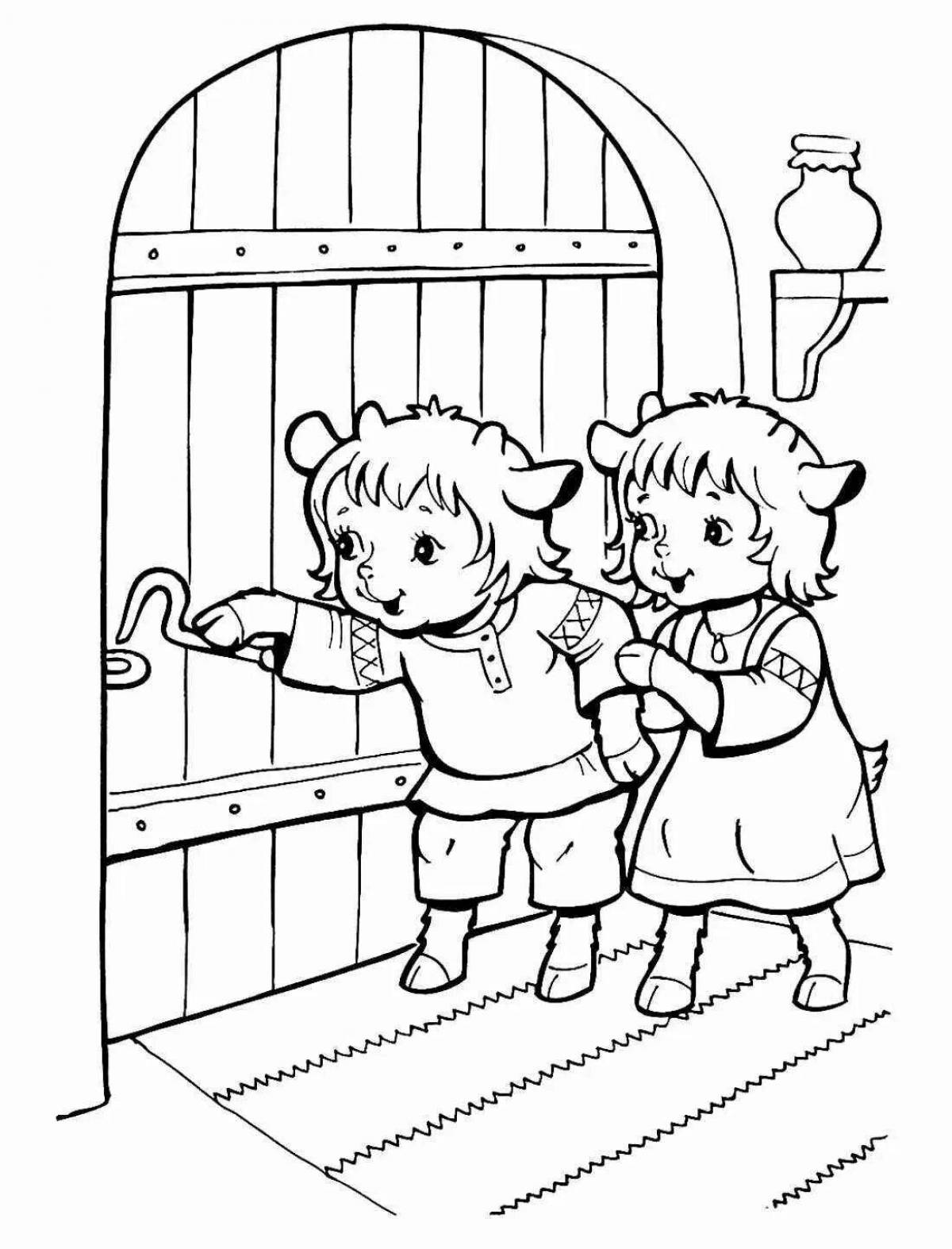 Coloring page adorable goat and seven kids