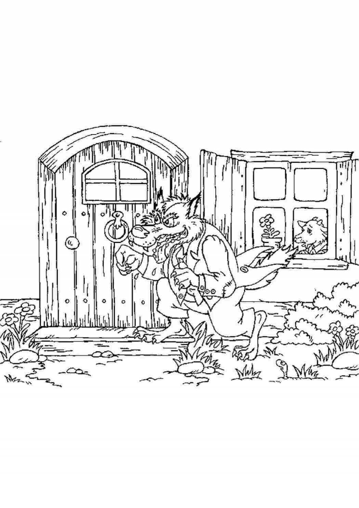 Coloring page funny goat and seven kids