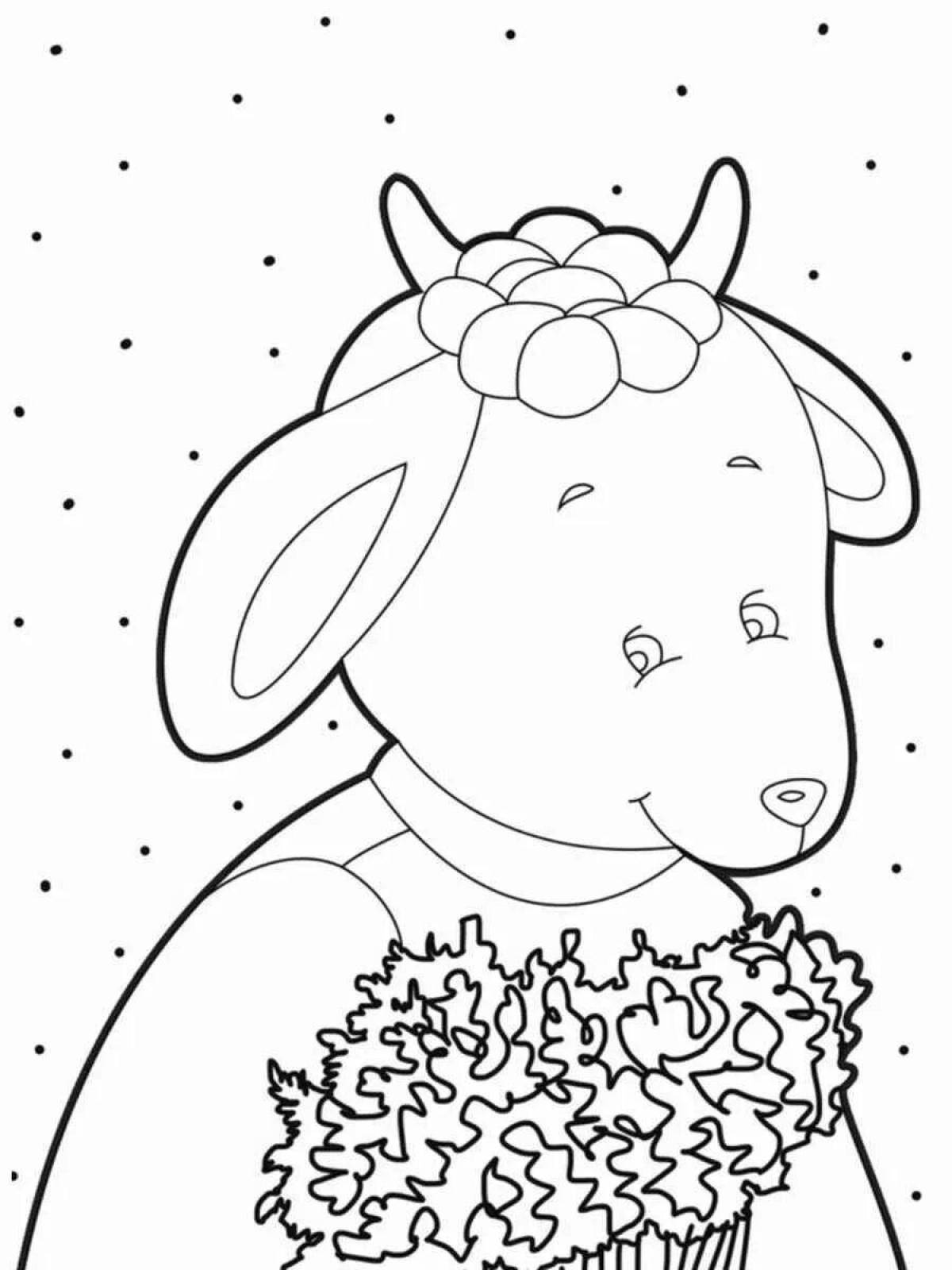 Coloring page festive goat and seven kids
