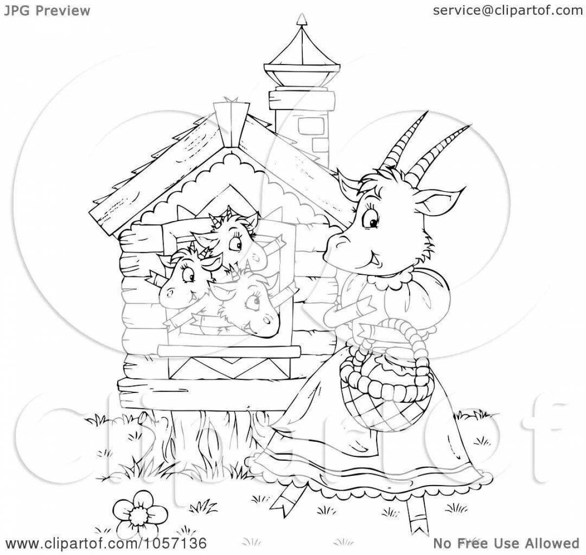 Exciting coloring book goat and seven children