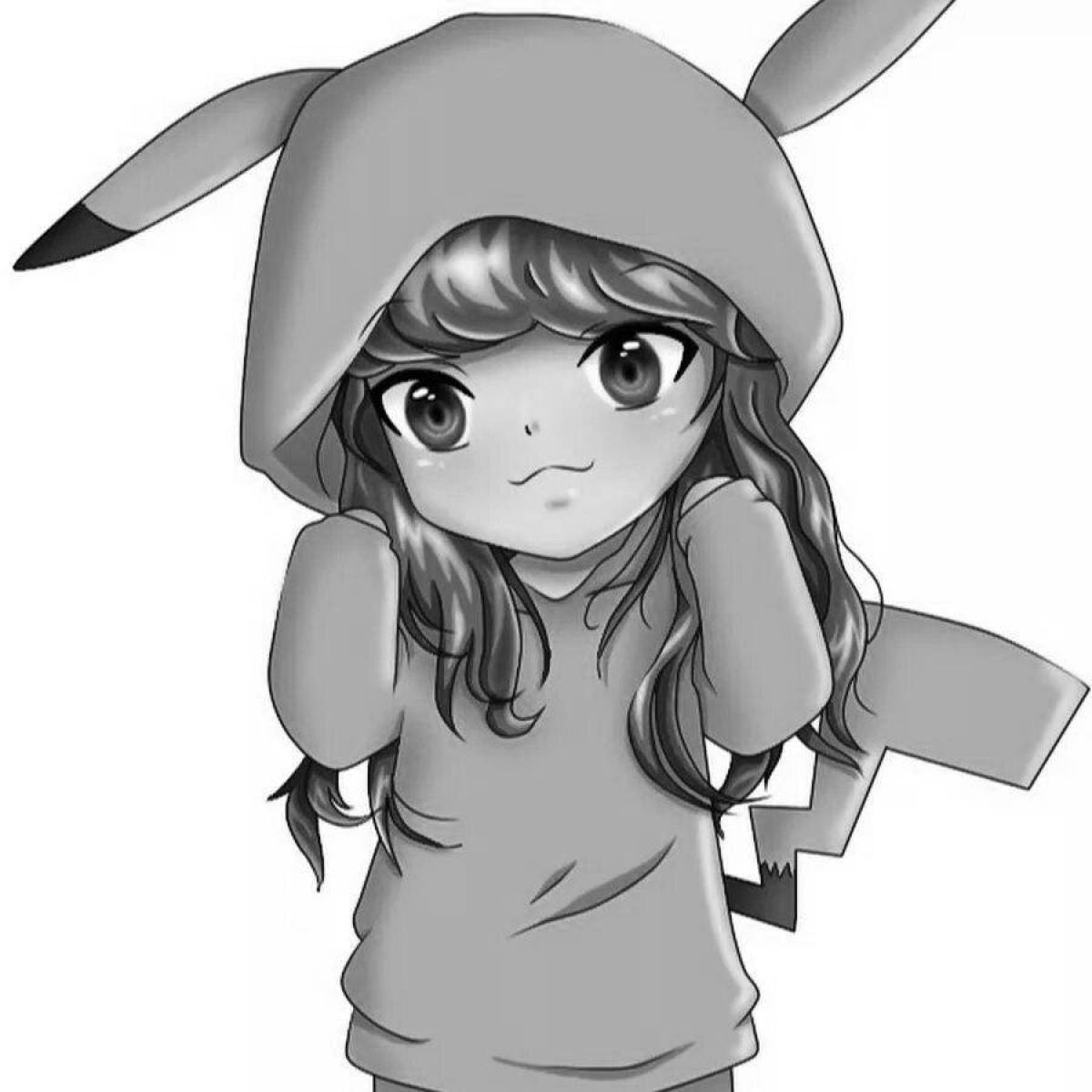 Violent coloring of a girl in a pikachu costume
