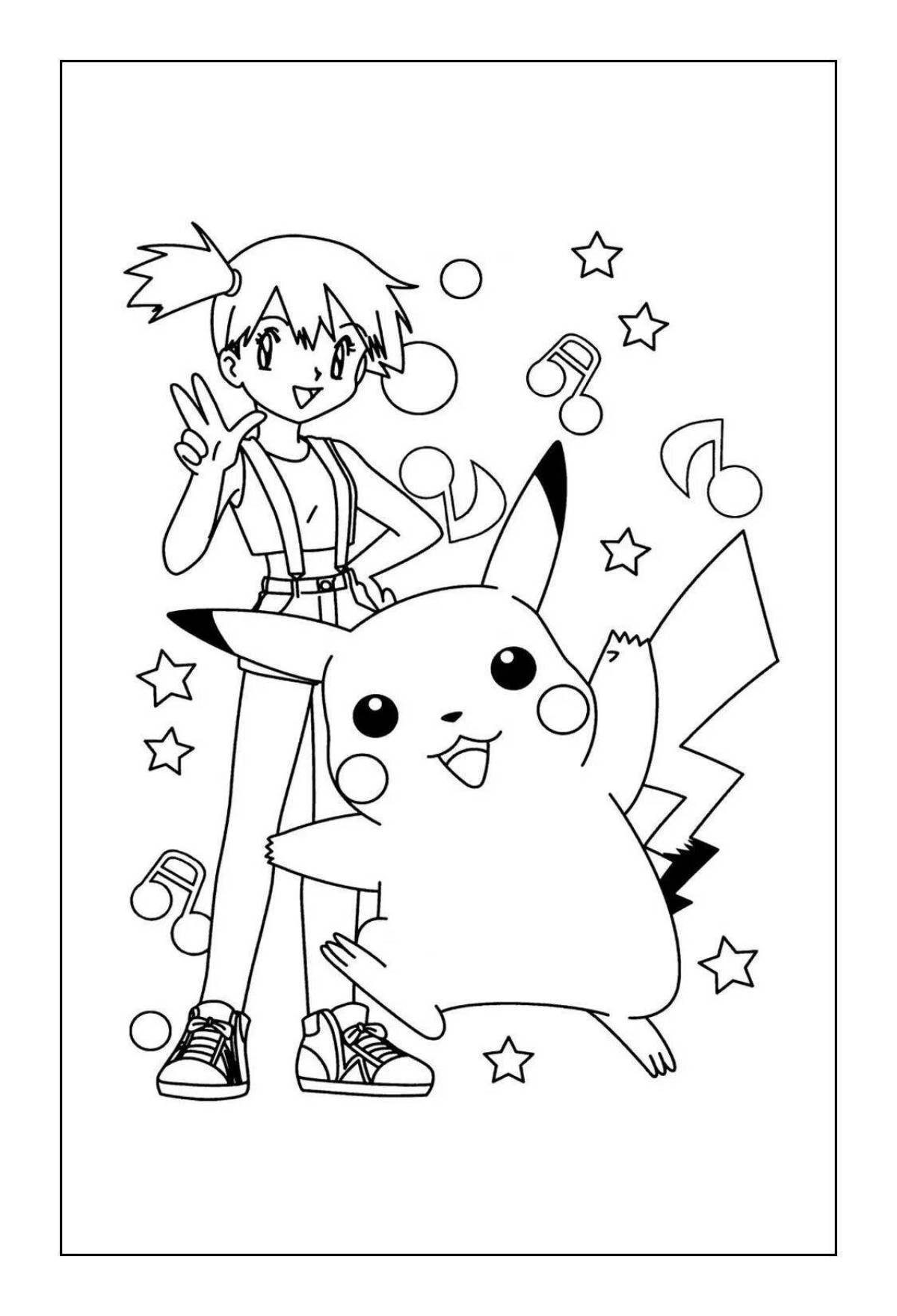 Animated coloring book of a girl in a pikachu costume