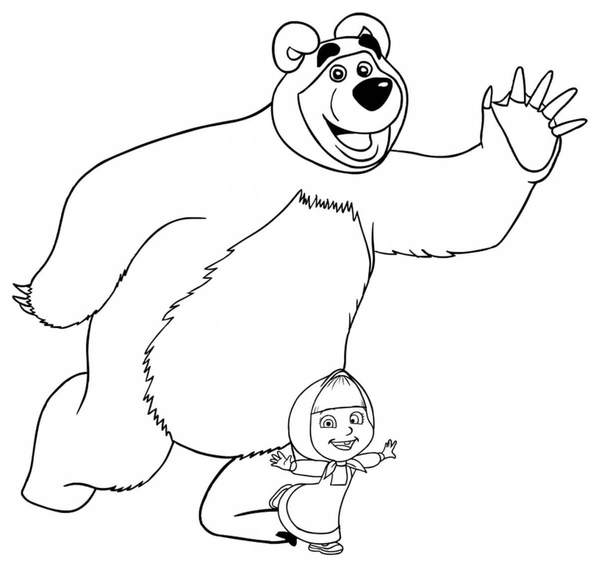 Раскраска радостная маша и медведь