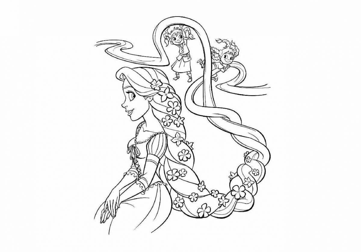 Раскраска очаровательная принцесса с длинными волосами