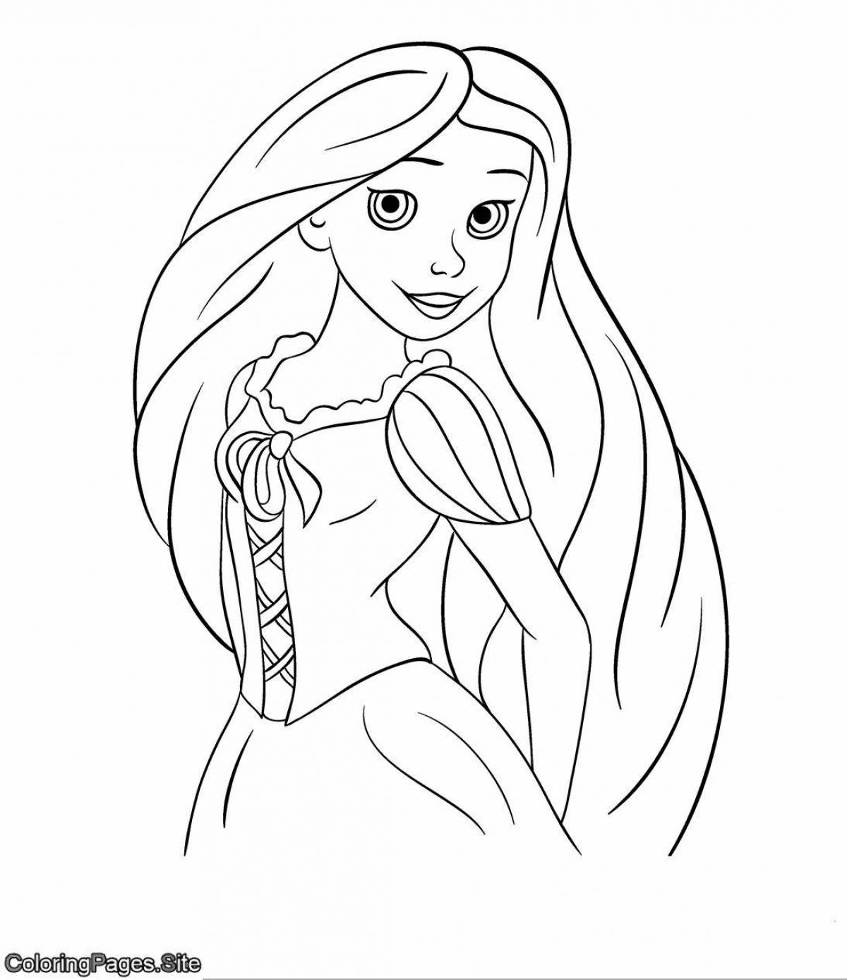 Coloring majestic long-haired princess