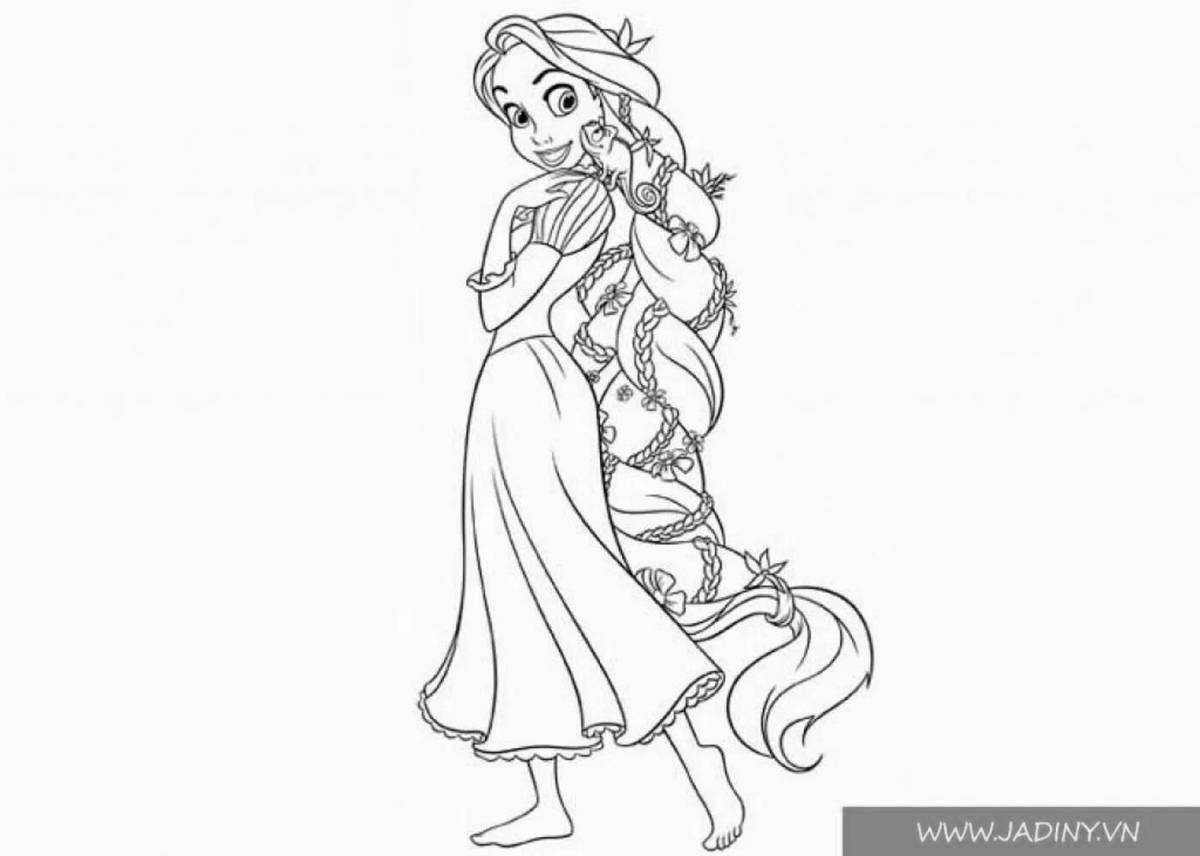 Раскраска принцесса с длинными волосами